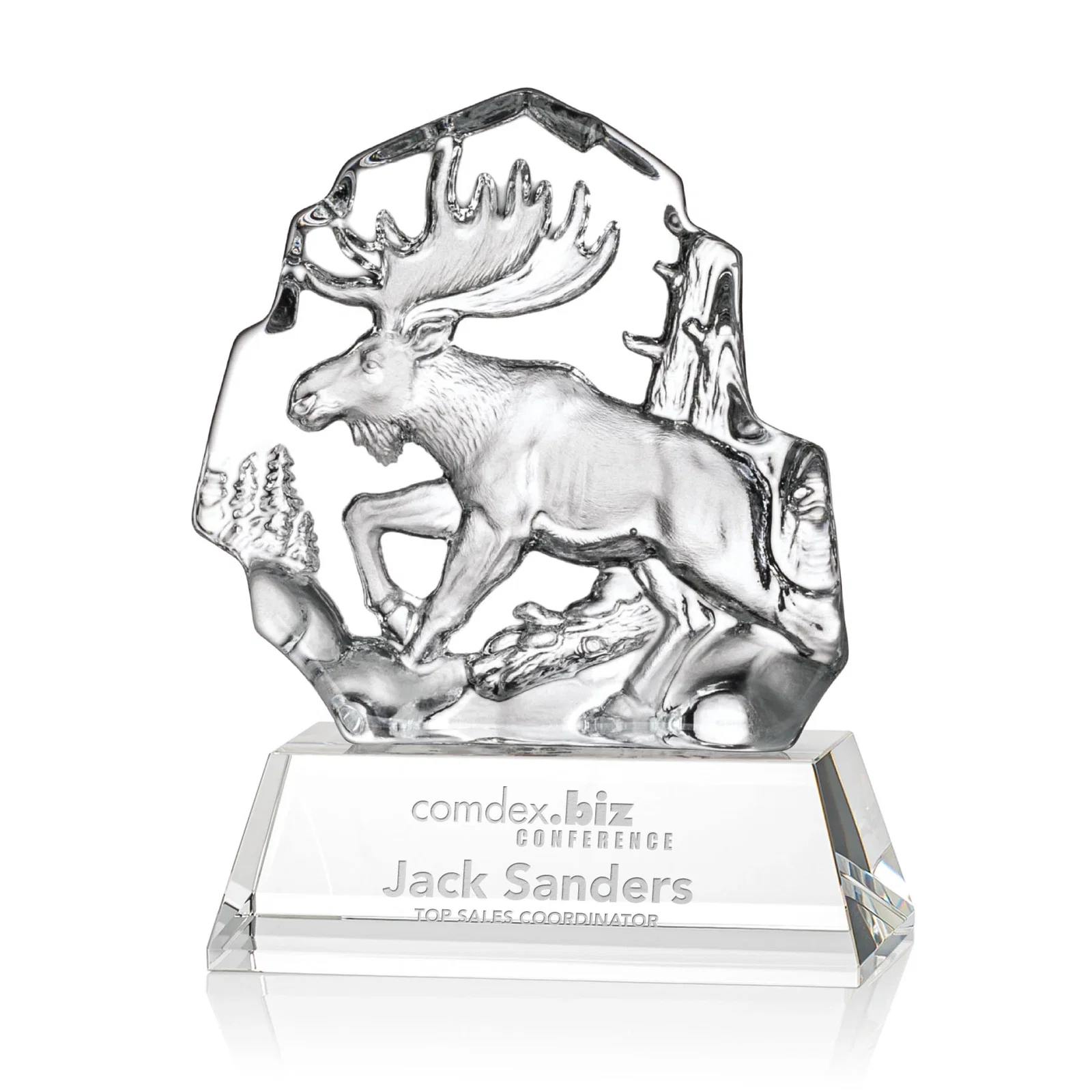 Custom Optical Crystal Iceberg Award With a Molded Moose, awards for corporate award ceremonies
