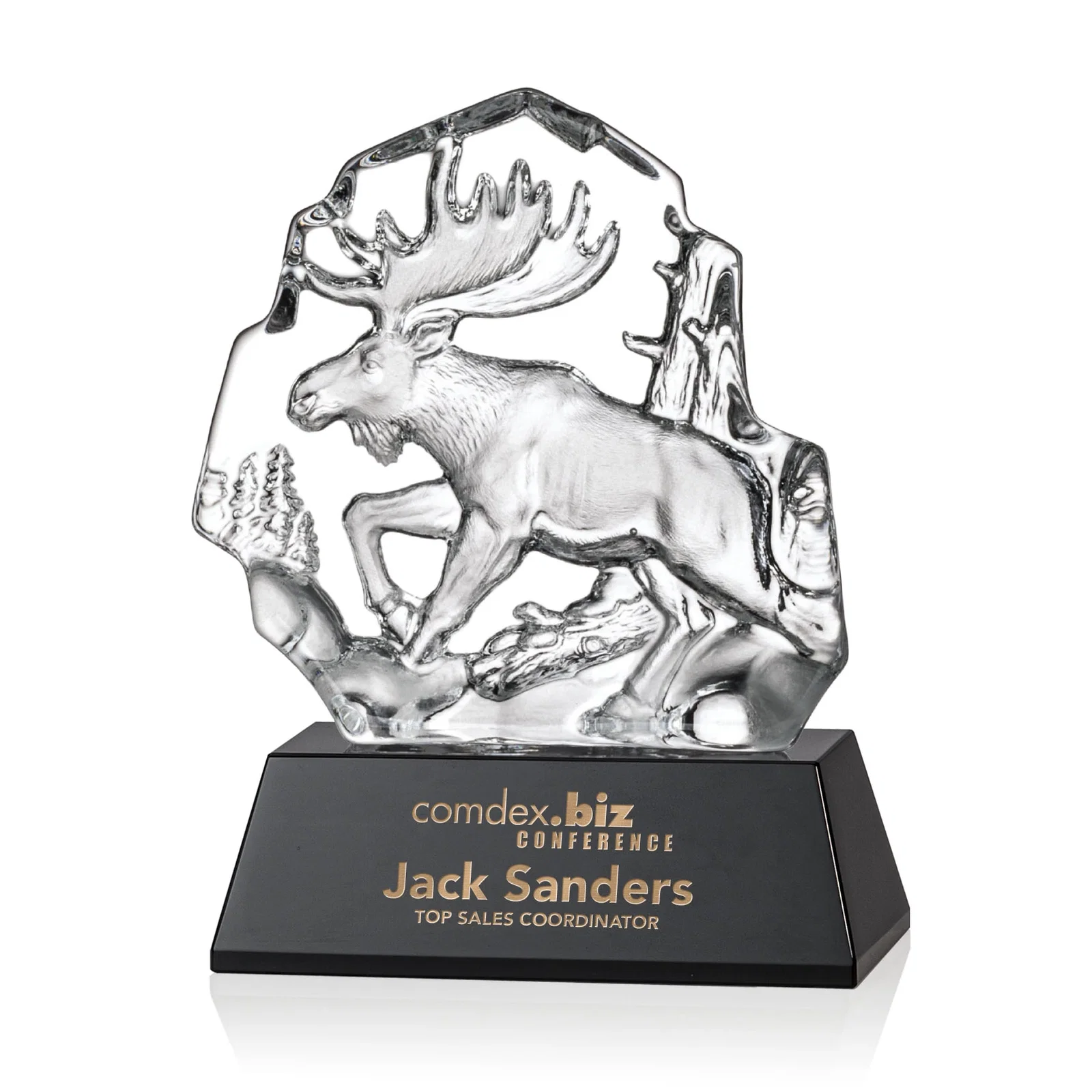 Custom Optical Crystal Iceberg Award With a Molded Moose, awards for service anniversary gifts