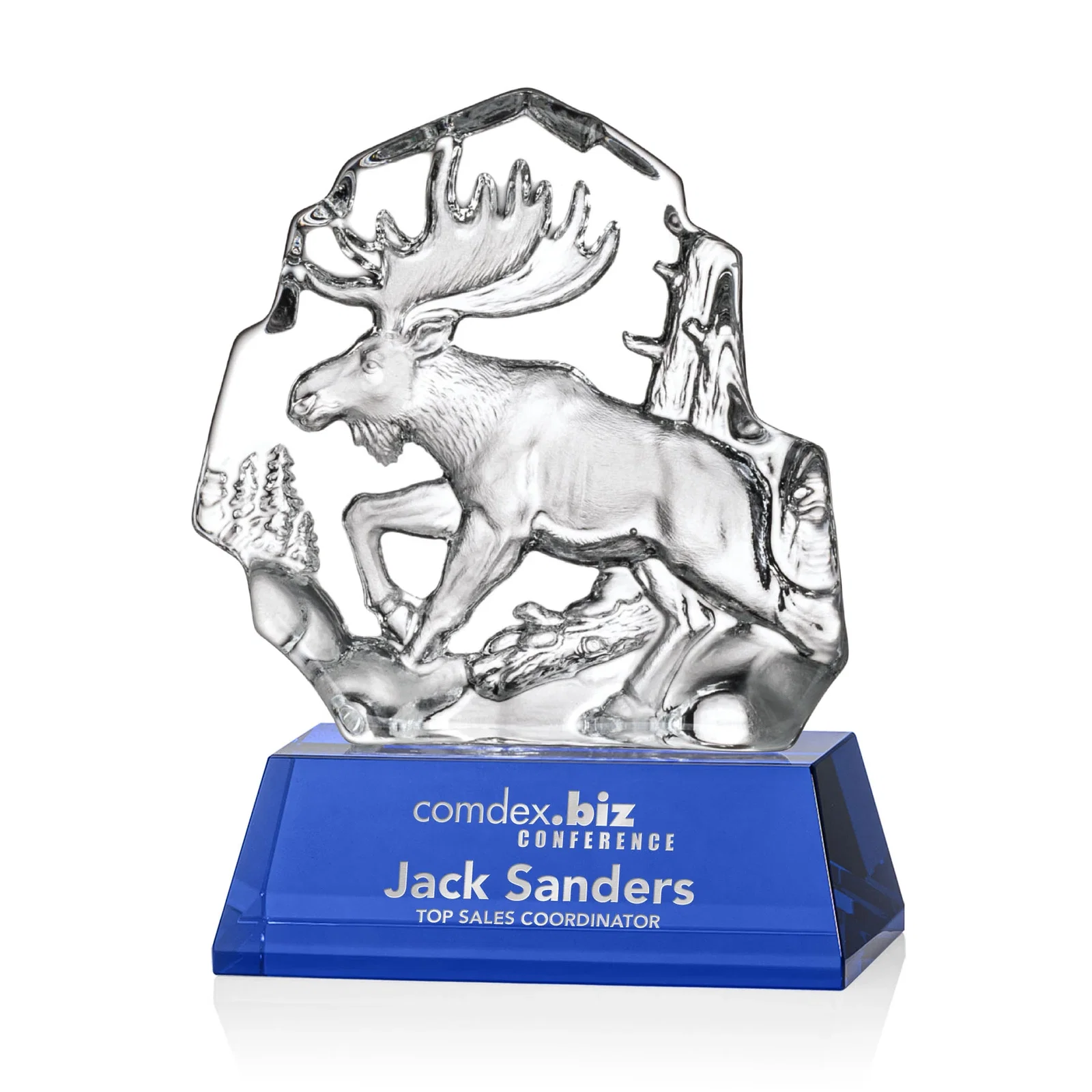 Custom Optical Crystal Iceberg Award With a Molded Moose, awards for sales achievement awards