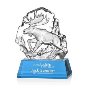 Optical Crystal Iceberg Award With a Molded Moose
