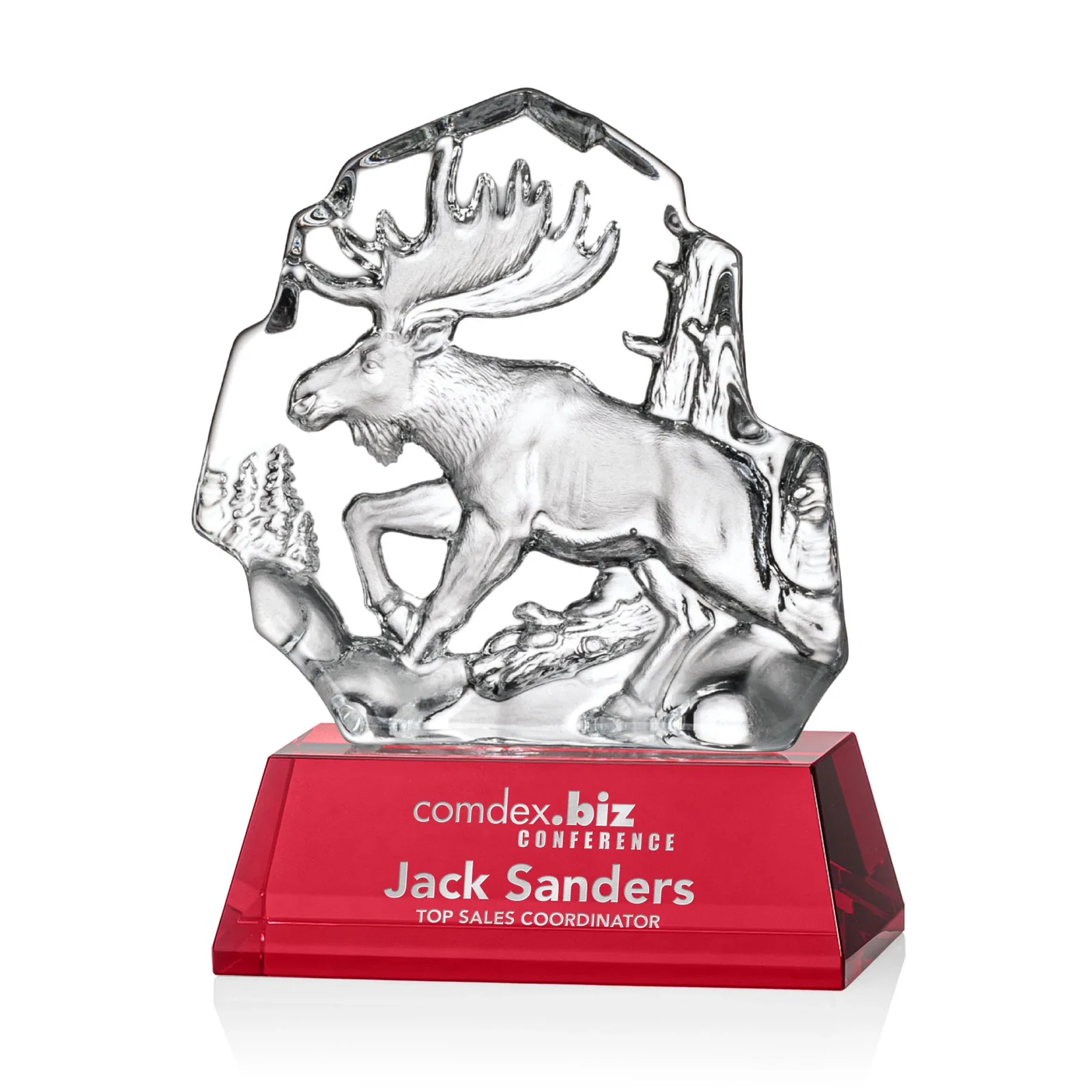 Custom Optical Crystal Iceberg Award With a Molded Moose, awards for safety achievement programs