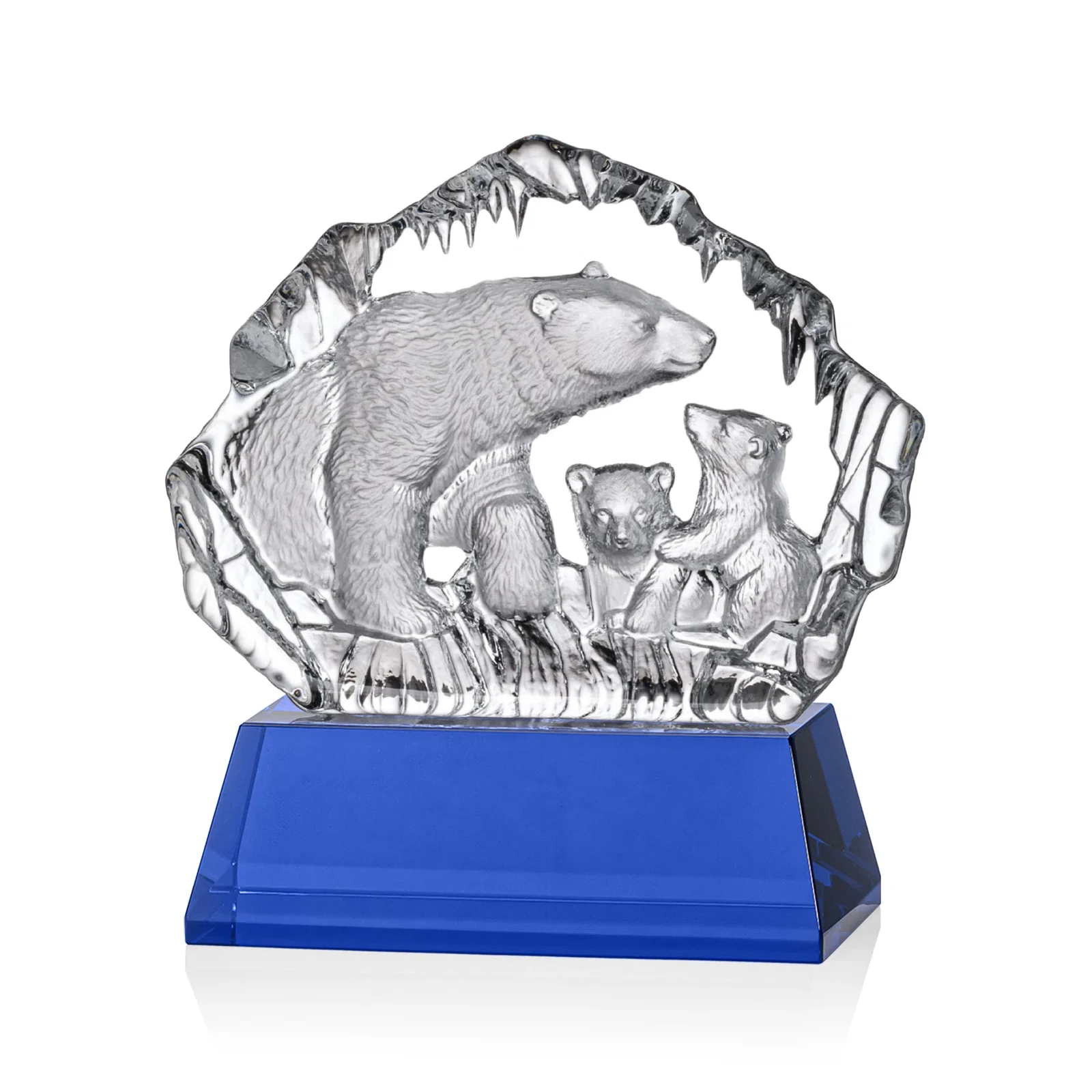 Personalized Optical Crystal Iceberg Award With a Molded Polar Bear Family, awards for graduation ceremonies