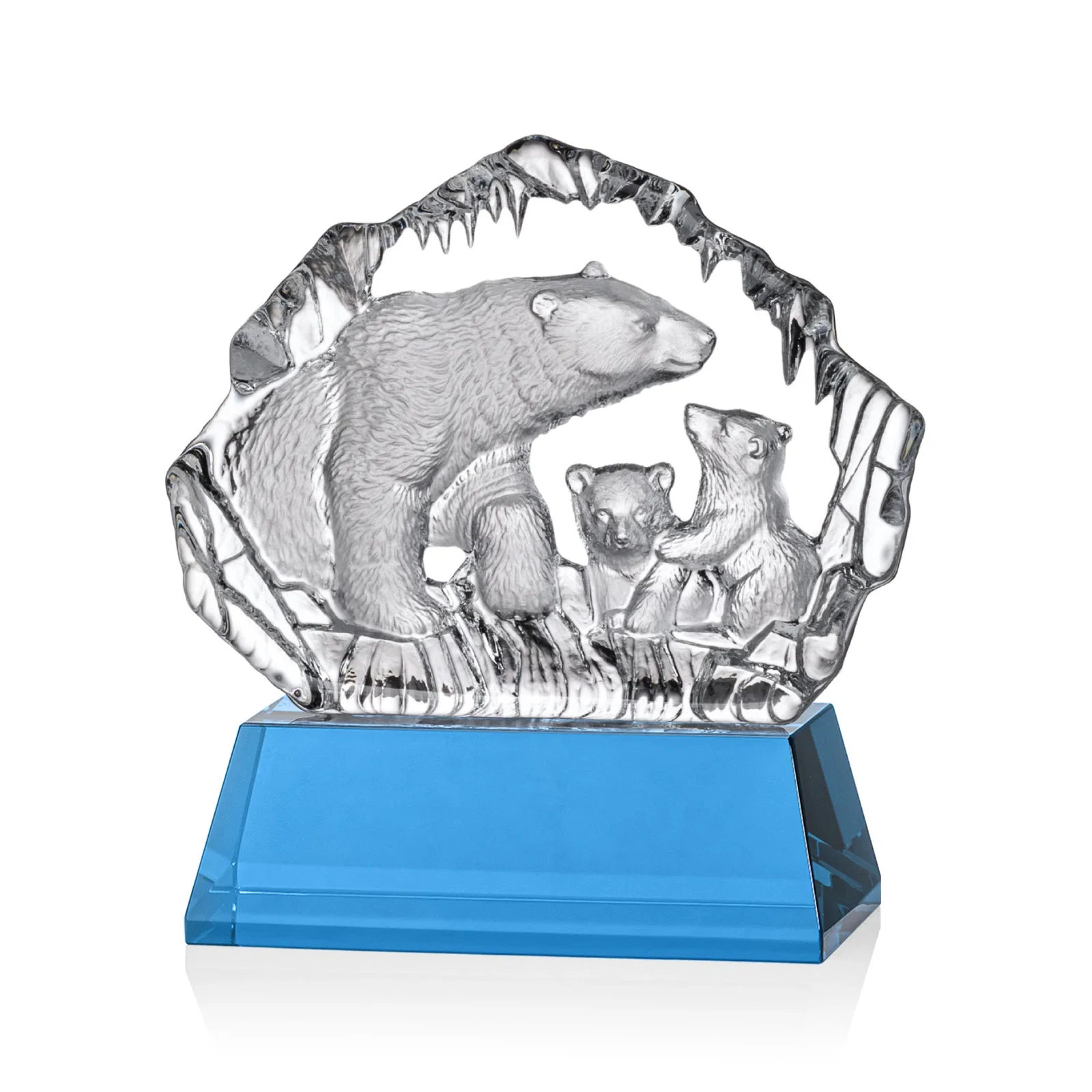 Personalized Optical Crystal Iceberg Award With a Molded Polar Bear Family, awards for safety achievement programs