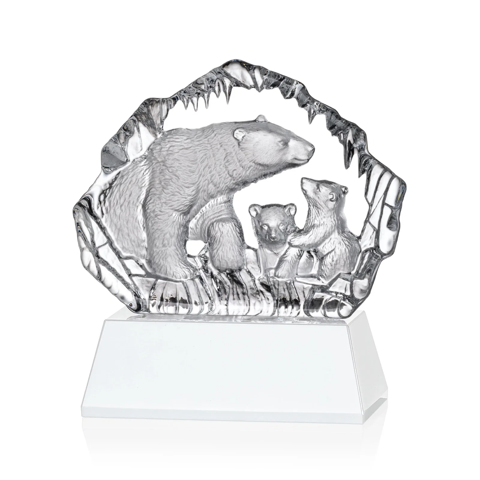 Personalized Optical Crystal Iceberg Award With a Molded Polar Bear Family, awards for volunteer appreciation