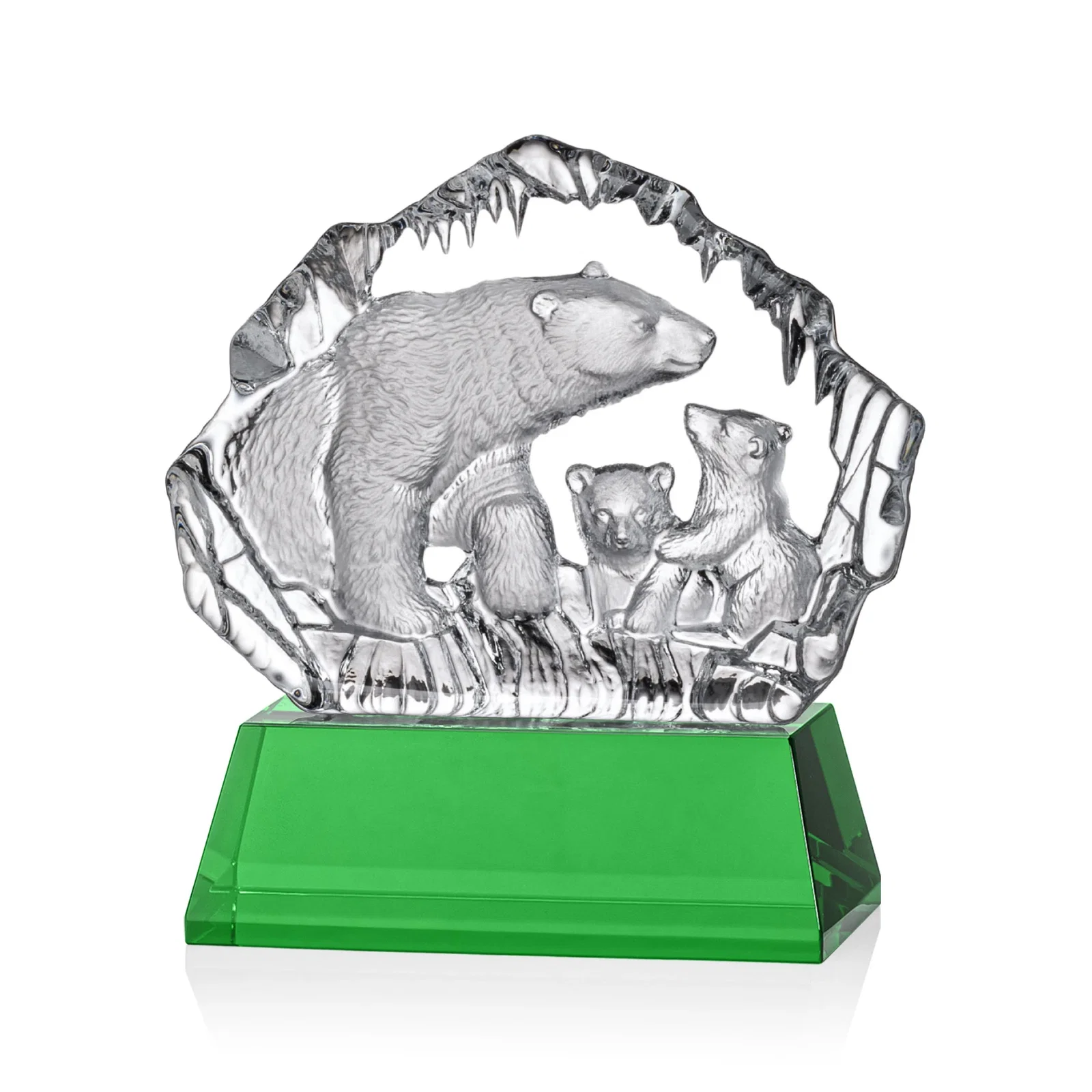Personalized Optical Crystal Iceberg Award With a Molded Polar Bear Family, awards for company anniversary events
