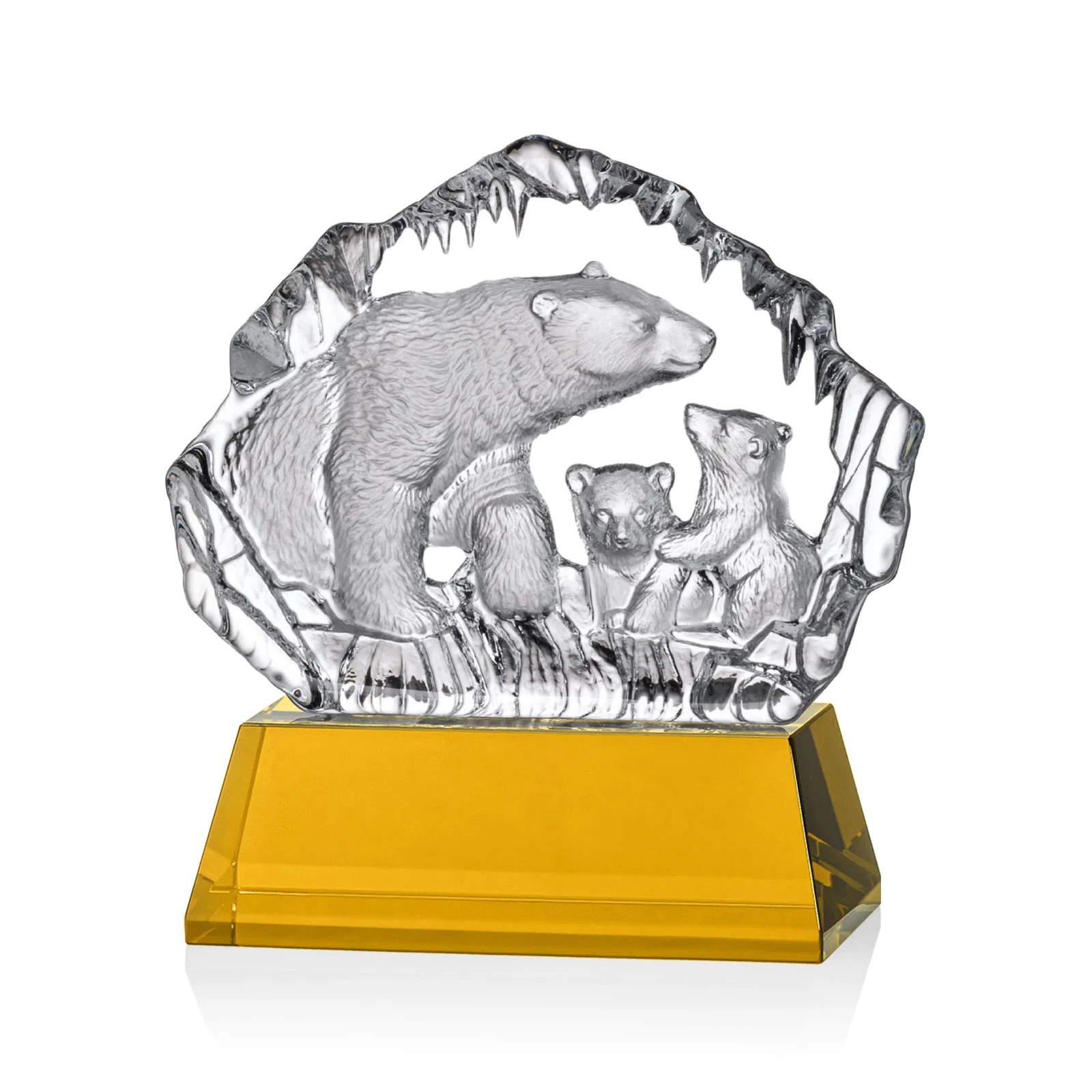 Promotional Optical Crystal Iceberg Award With a Molded Polar Bear Family, awards for employee recognition
