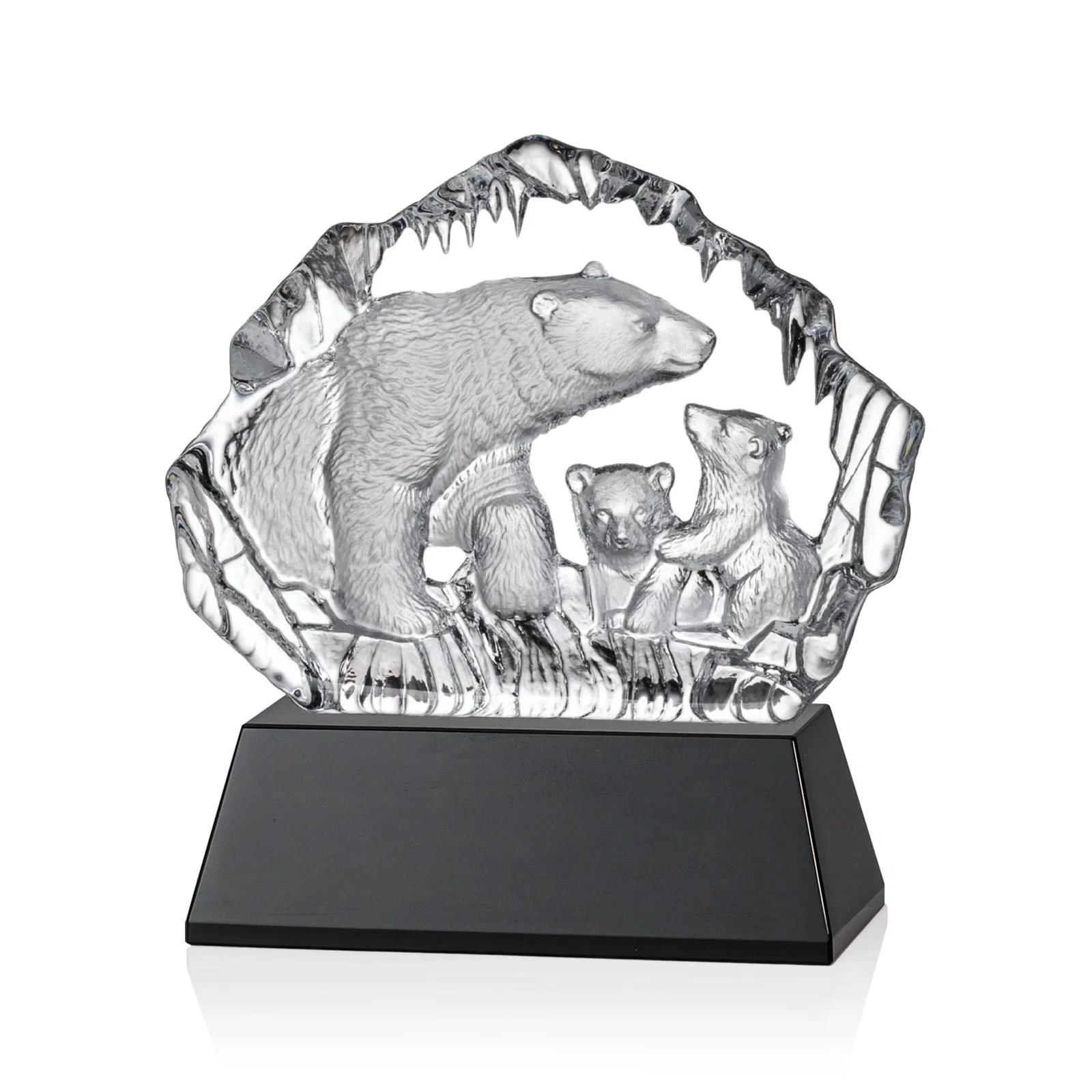Promotional Optical Crystal Iceberg Award With a Molded Polar Bear Family, awards for corporate award ceremonies