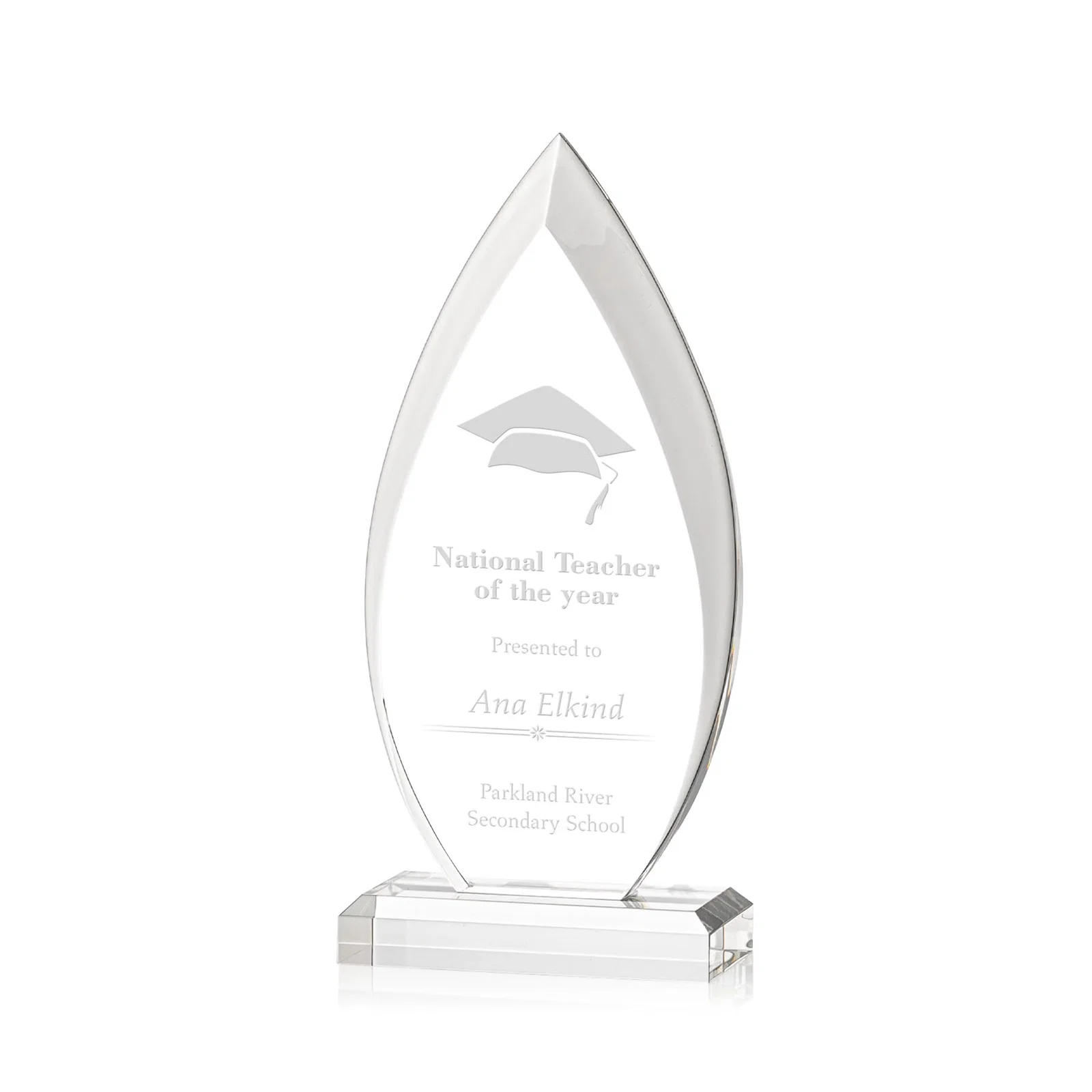 Custom Acrylic Flame Award, Single Molded Block With Sweeping Bevels for corporate award ceremonies