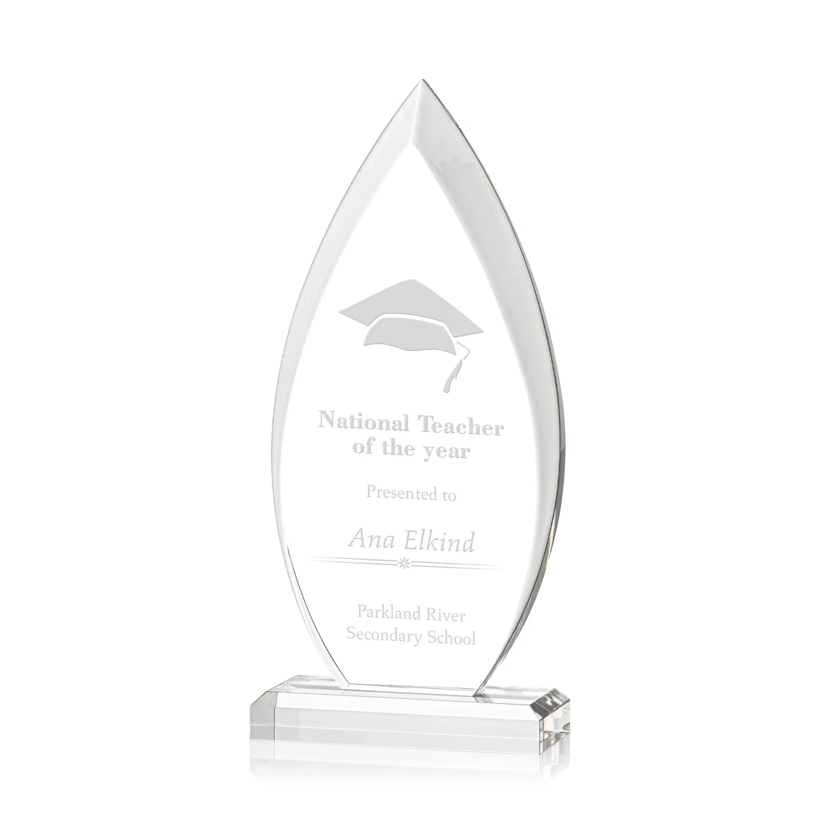 Custom Acrylic Flame Award, Single Molded Block With Sweeping Bevels for service anniversary gifts