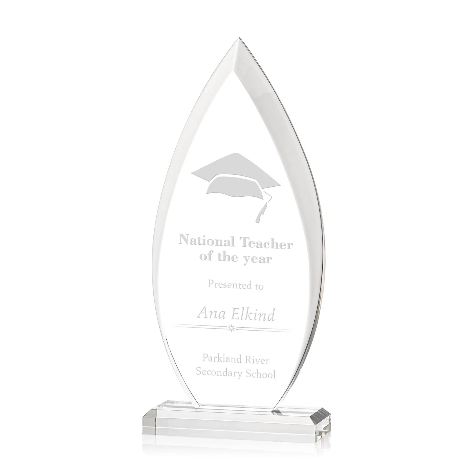Custom Acrylic Flame Award, Single Molded Block With Sweeping Bevels for sales achievement awards