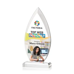 Acrylic Flame Award, Single Molded Block With Sweeping Bevels