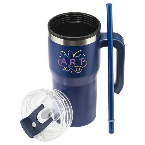 Close-up of the Outback branded straw mug imprint area on the shell