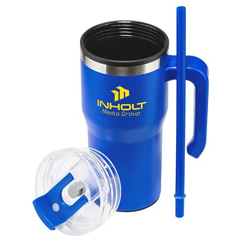 Outback custom stainless straw mug lid and straw detail, top view