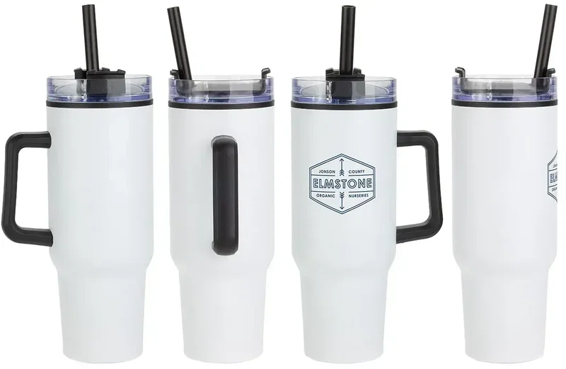 Custom Outpost 40 oz stainless steel mug, back view of the body