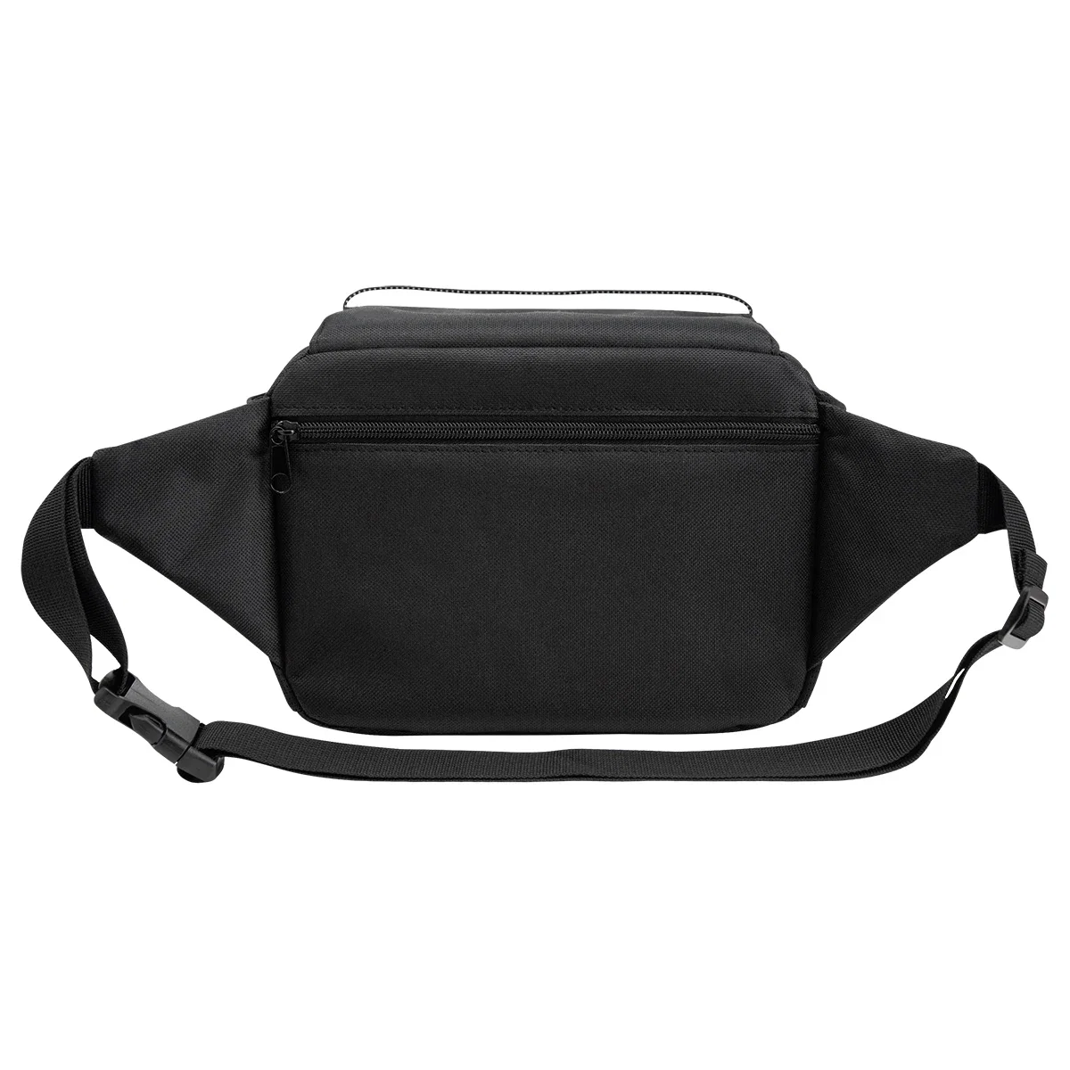 Waist strap laid out beside the compact black pouch