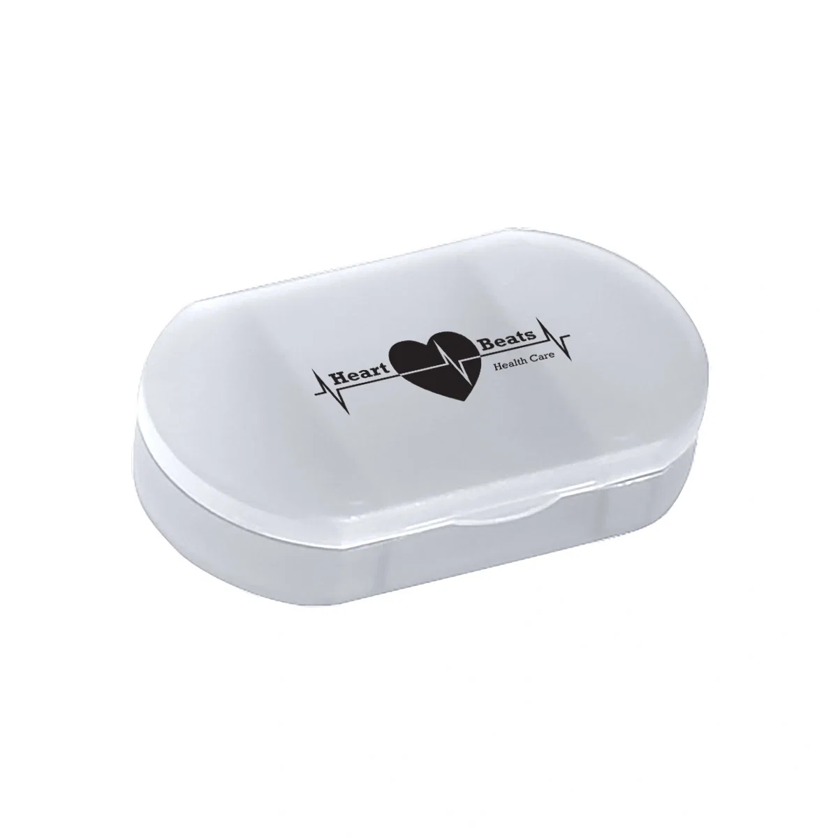 Oval pill holder in frosted blue with the lid closed