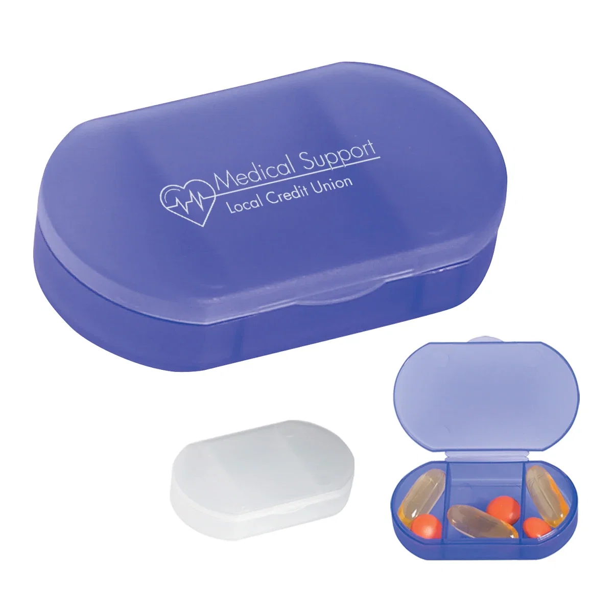 Pocket sized pill case held in one hand