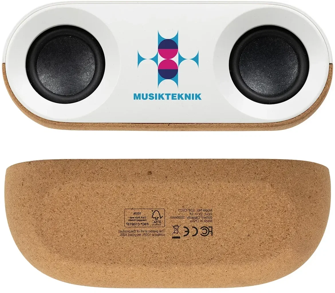 Custom Ovation cork Bluetooth speaker, side profile showing cork finish