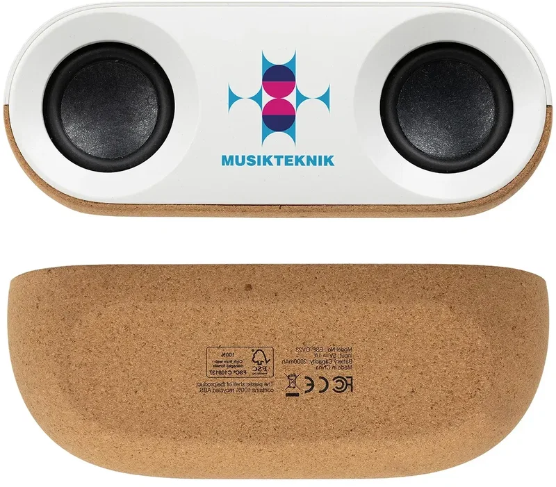 Custom Ovation cork Bluetooth speaker, side profile showing cork finish