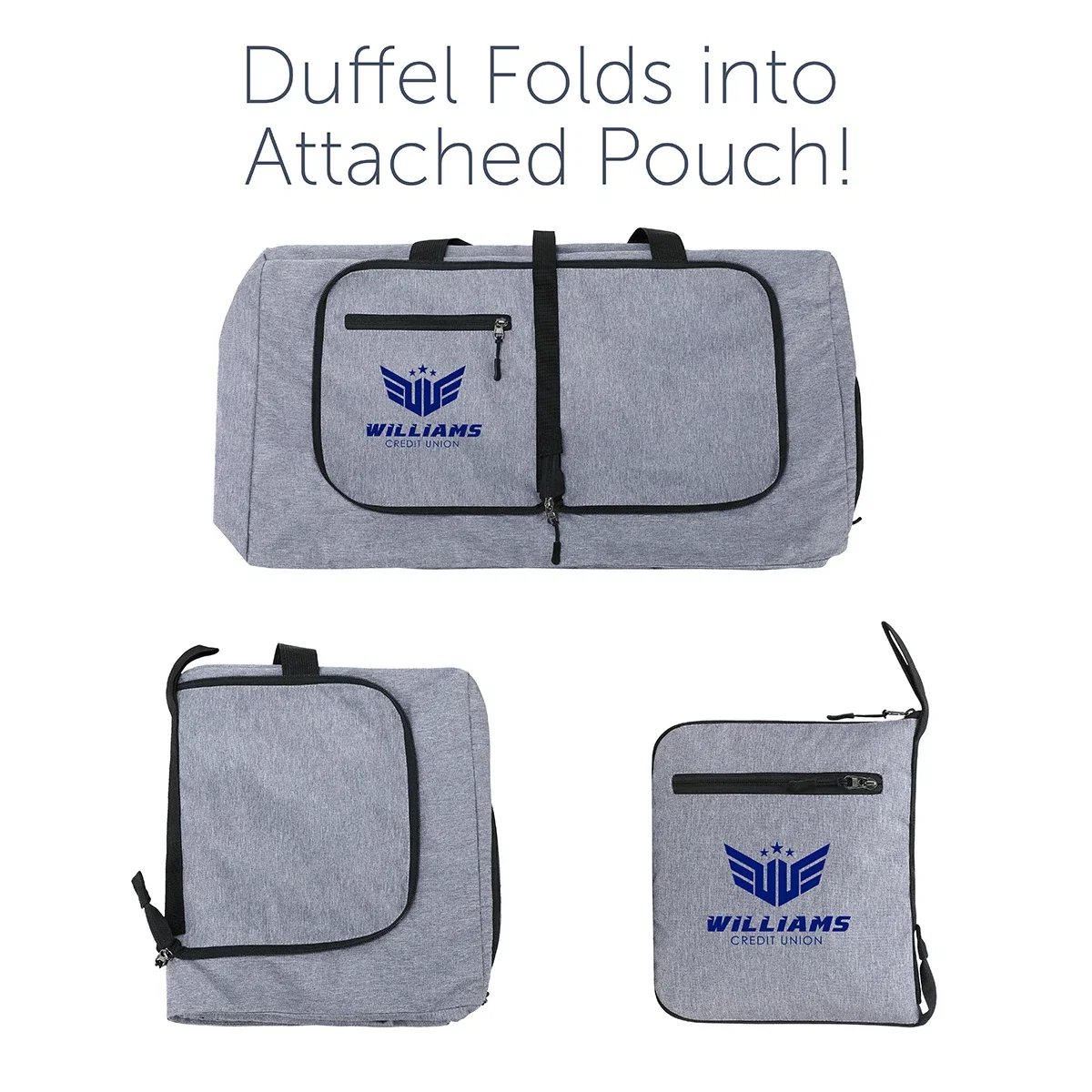 Close-up of the custom Overnighter Foldable Travel Duffel's logo imprint area