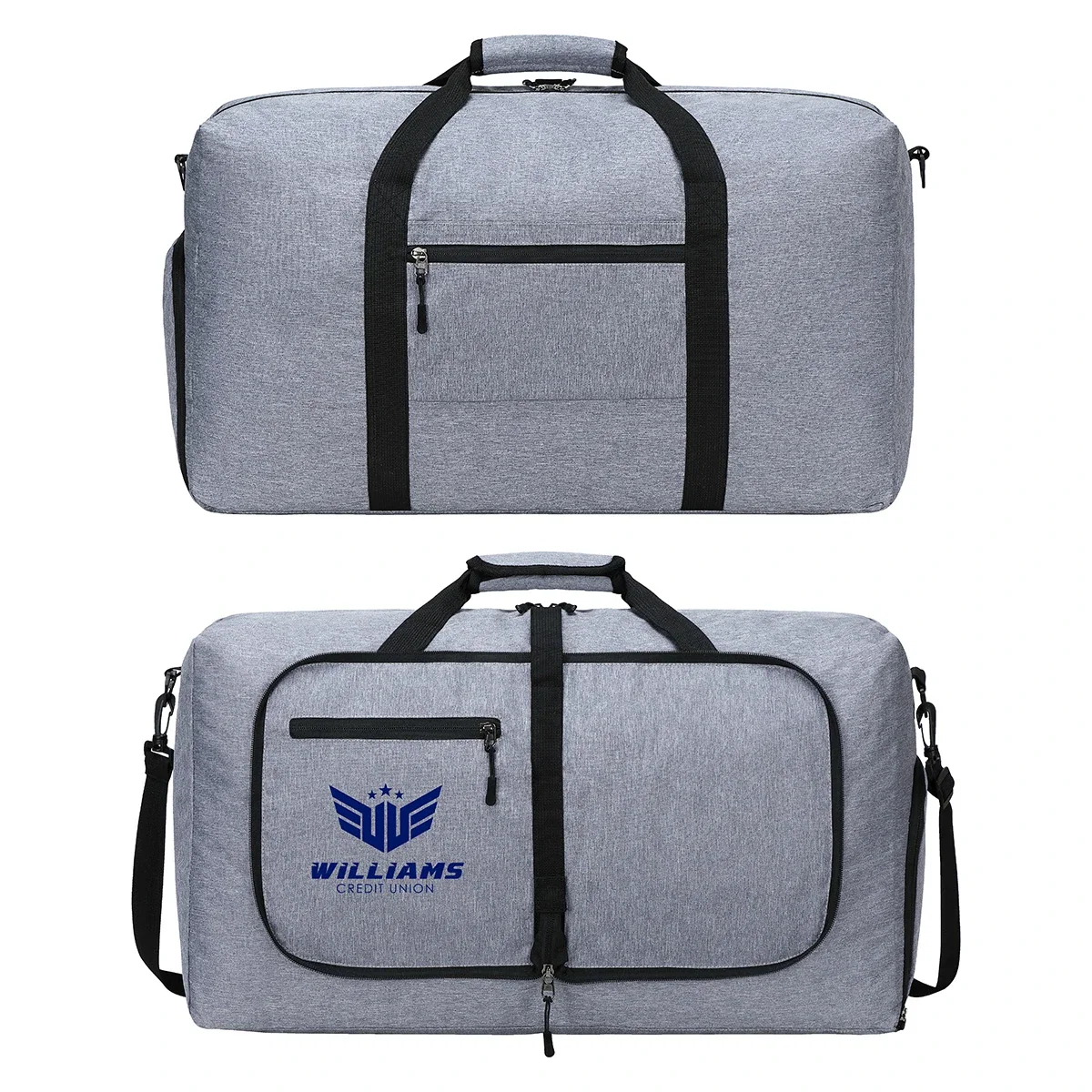 Promotional Overnighter Foldable Travel Duffel packed for a trip, duffel bag in use