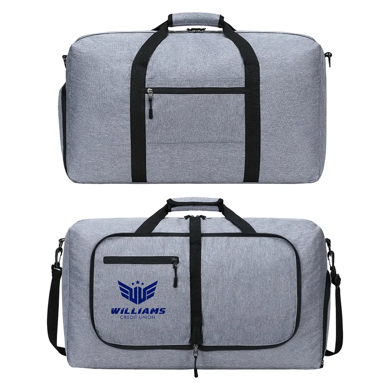 Promotional Overnighter Foldable Travel Duffel packed for a trip, duffel bag in use