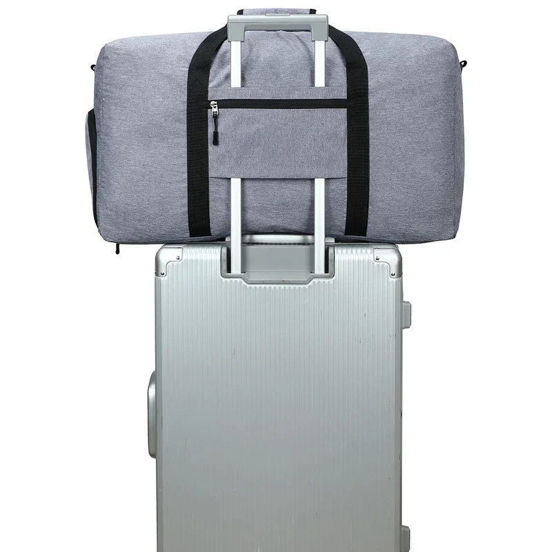 Custom Overnighter Foldable Travel Duffel folded into its compact pouch