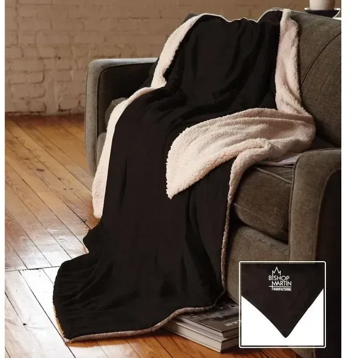 Oversized Micro Mink Sherpa Blanket, 60" x 72" Polyester, Embroidered