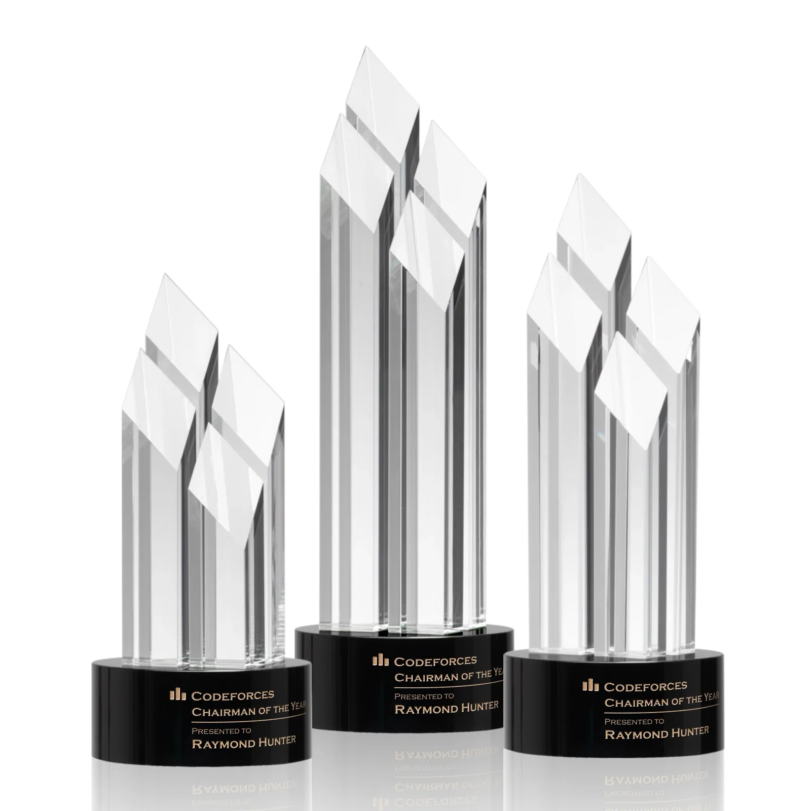 Custom Clear and Black Optical Crystal Four-Tower Award for employee recognition