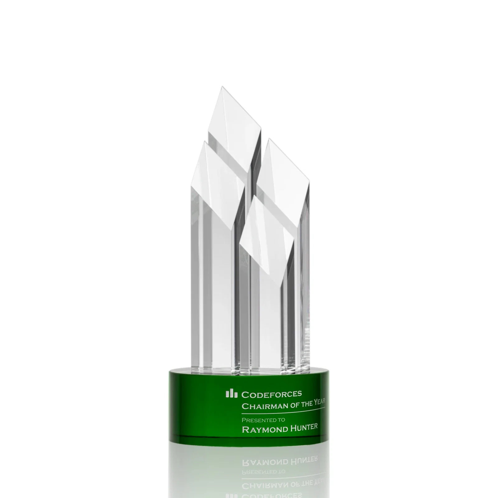 Custom Clear and Black Optical Crystal Four-Tower Award for volunteer appreciation