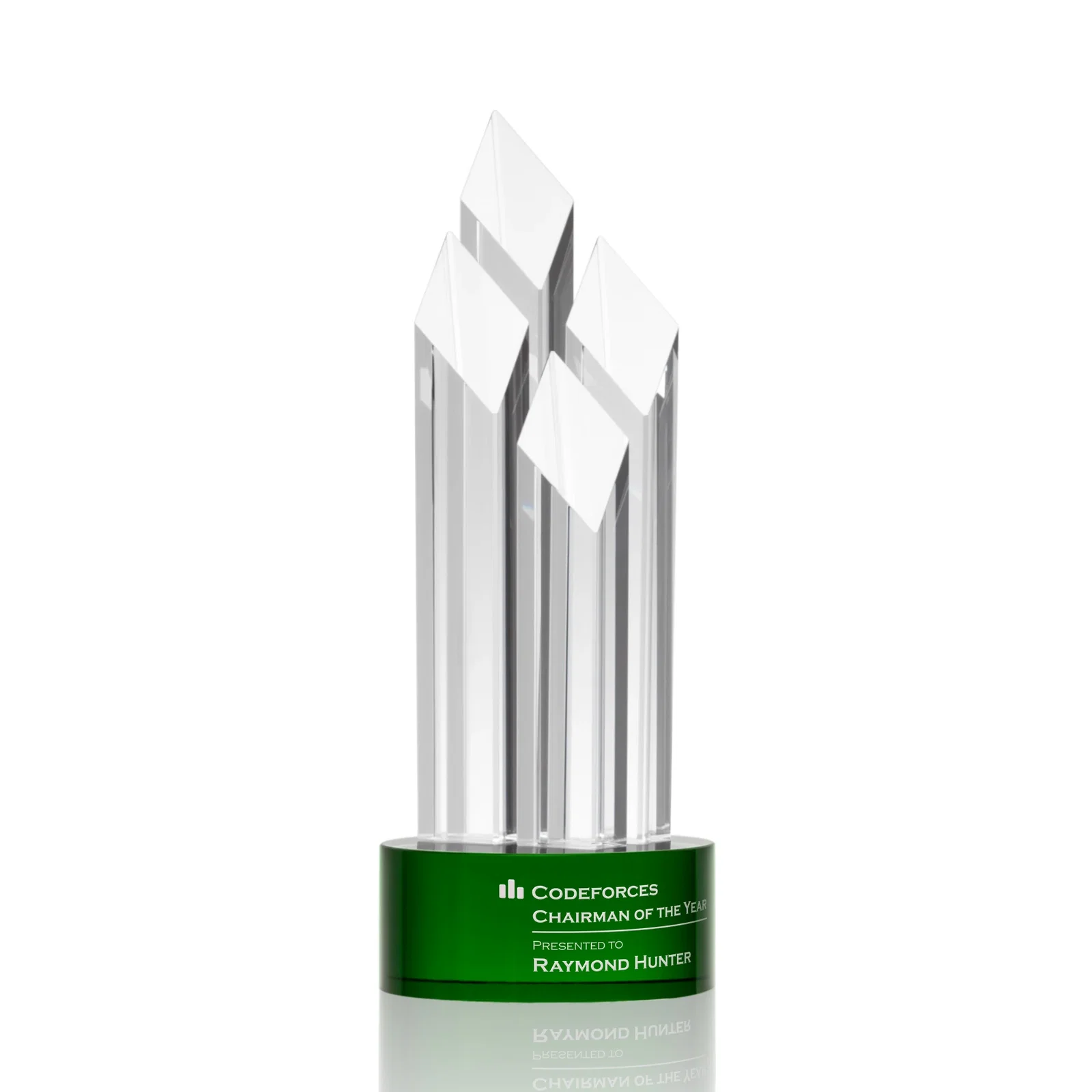 Custom Clear and Black Optical Crystal Four-Tower Award for dealer and partner awards