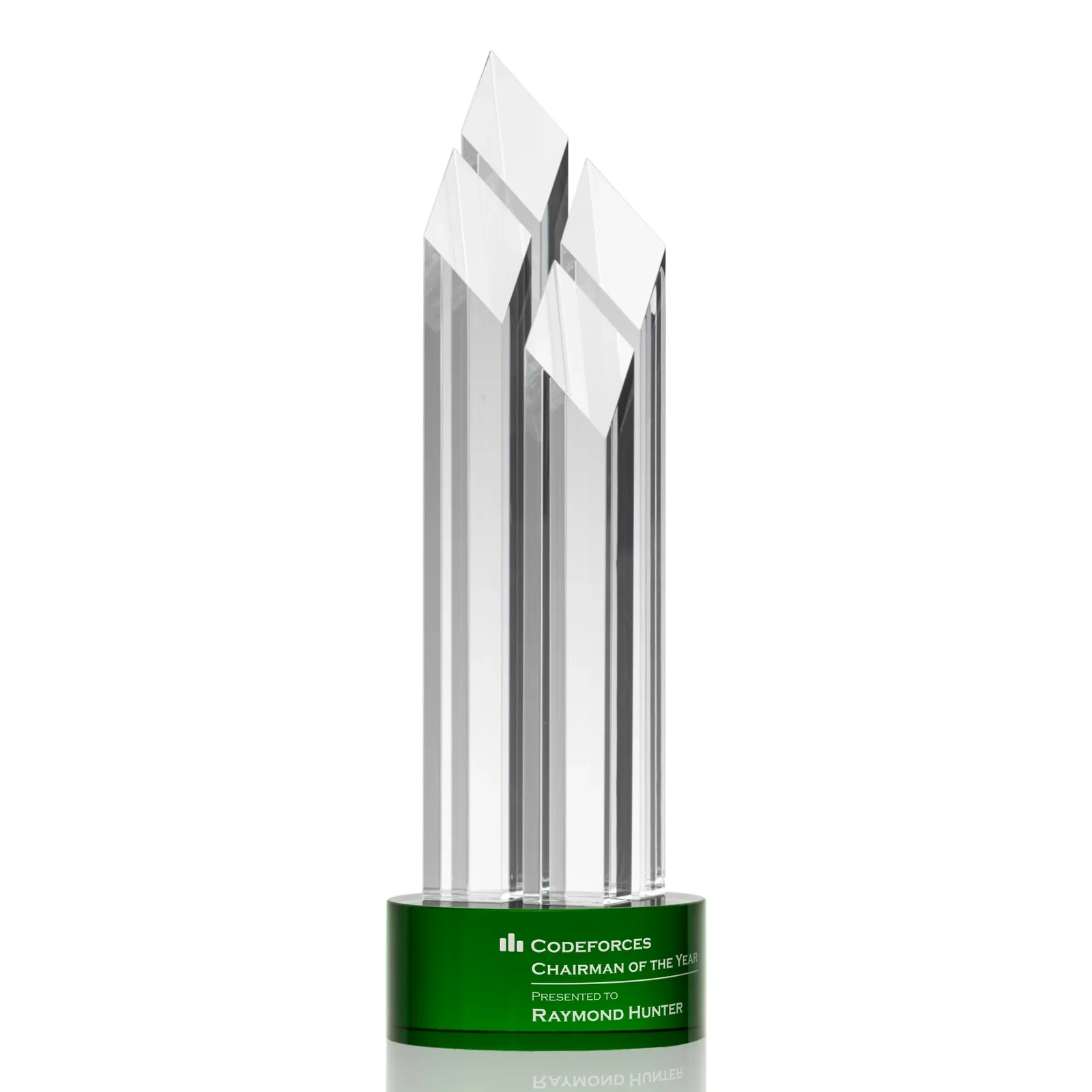 Custom Clear and Black Optical Crystal Four-Tower Award for company anniversary events