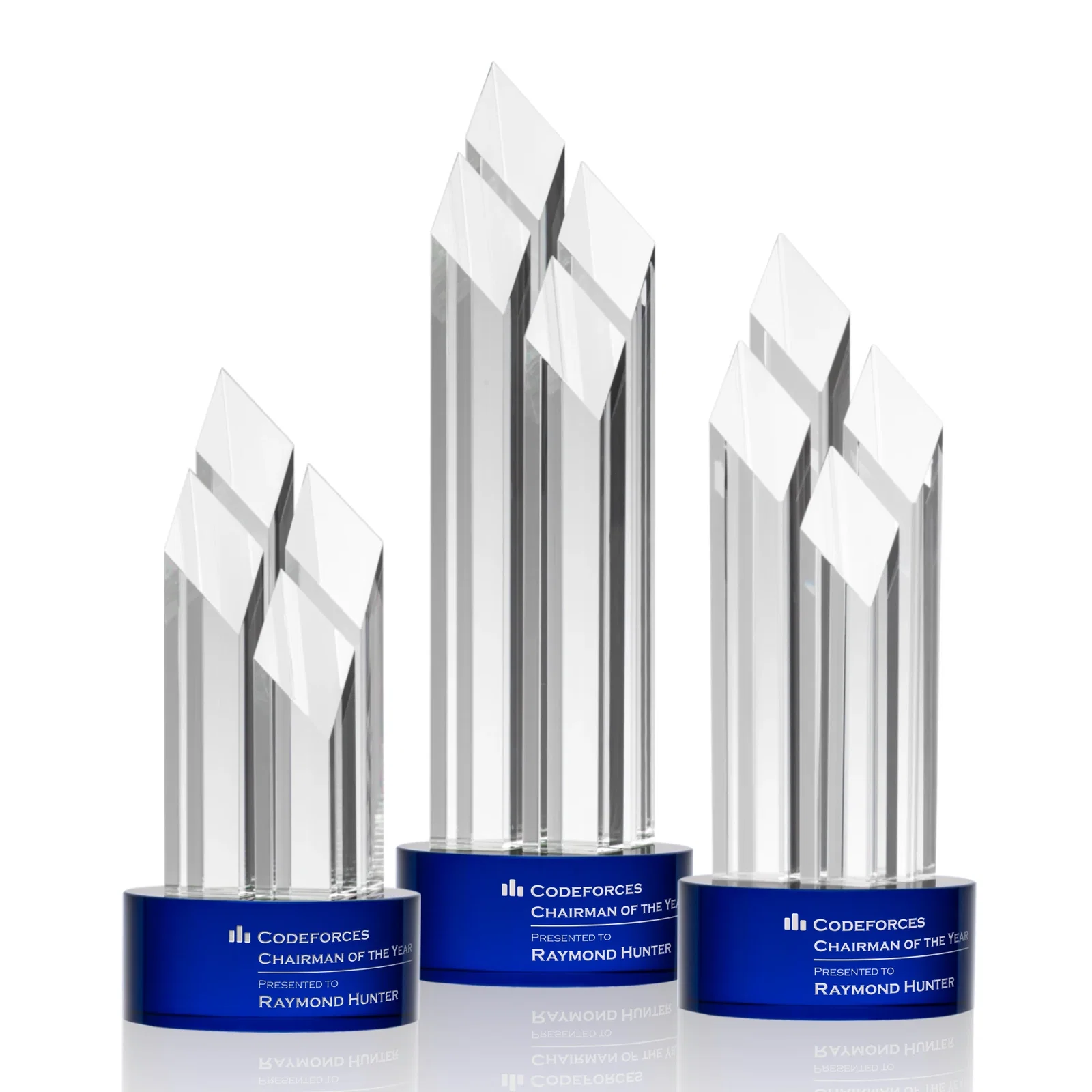 Personalized Clear and Black Optical Crystal Four-Tower Award for employee recognition