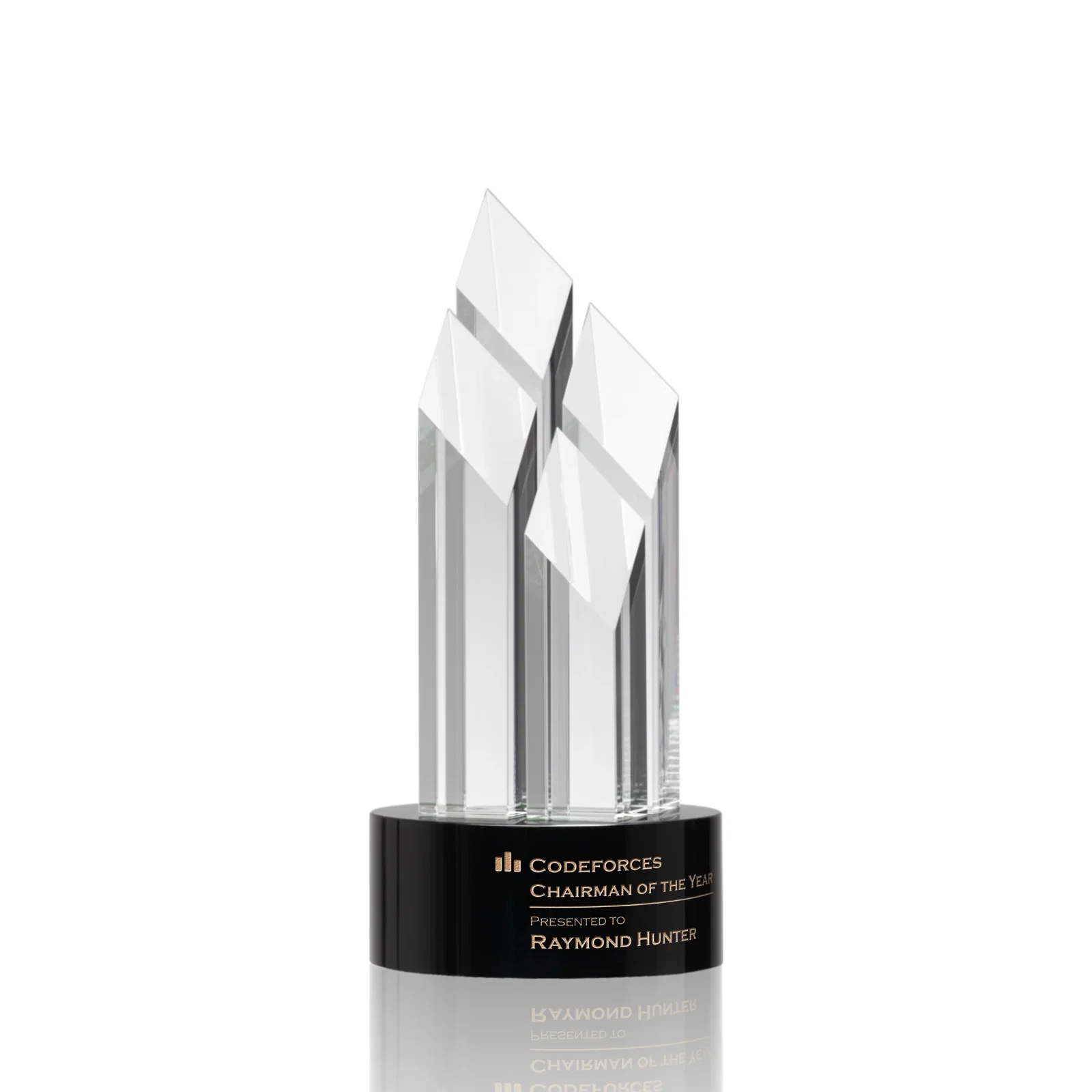 Custom Clear and Black Optical Crystal Four-Tower Award for corporate award ceremonies