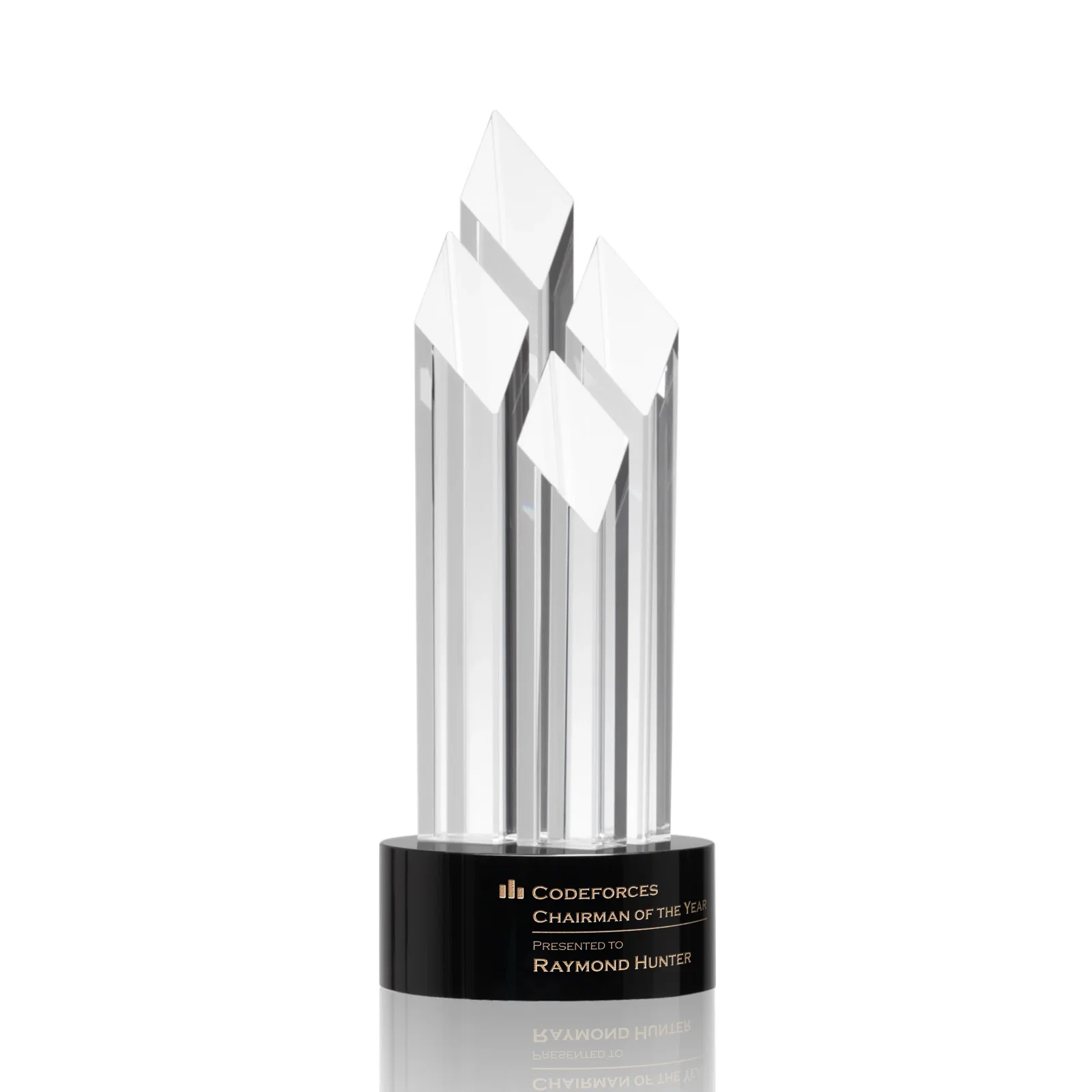 Custom Clear and Black Optical Crystal Four-Tower Award for service anniversary gifts
