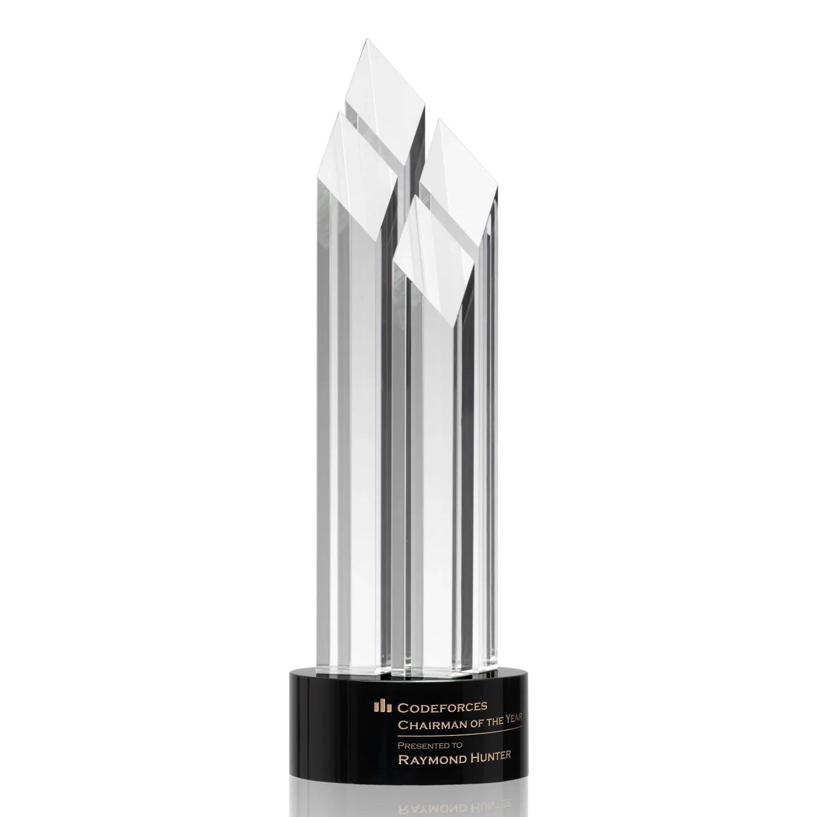 Custom Clear and Black Optical Crystal Four-Tower Award for sales achievement awards