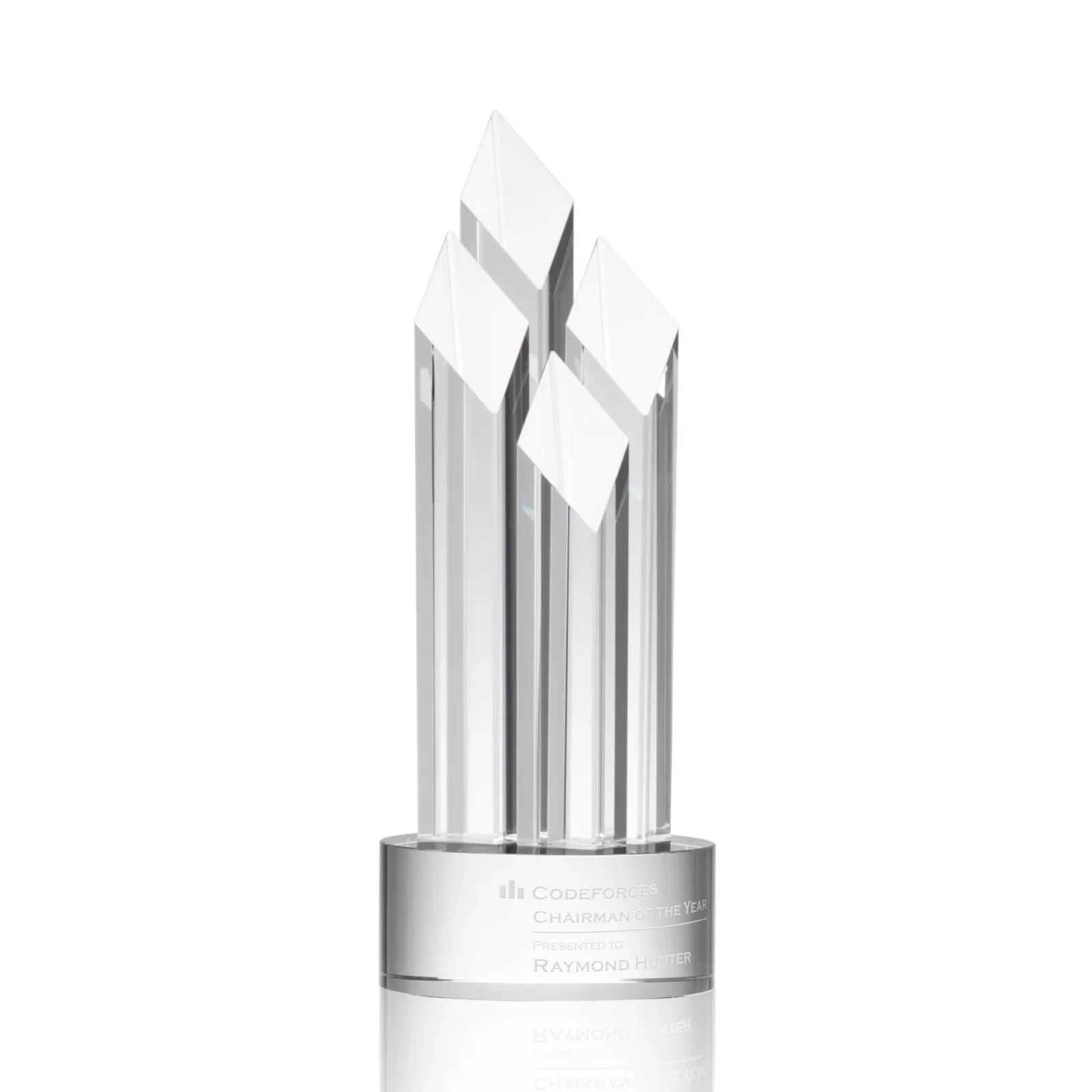 Custom Clear and Black Optical Crystal Four-Tower Award for donor appreciation