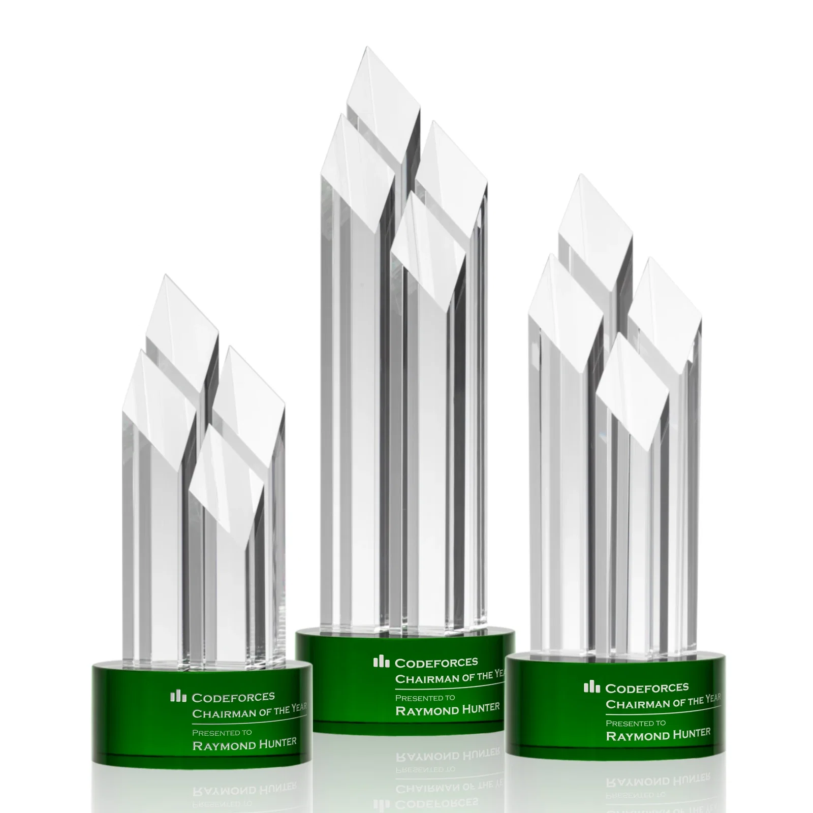 Custom Clear and Black Optical Crystal Four-Tower Award for safety achievement programs
