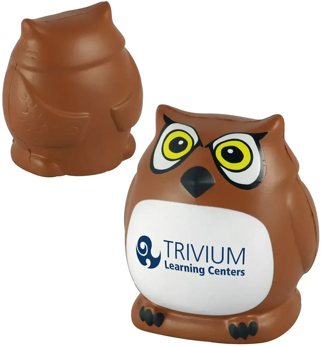 Custom owl-shaped promotional stress reliever squeeze toy for branded school and library giveaways