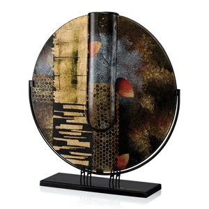 Glass Round Plate Award With Uncut Brass Engraving Plate