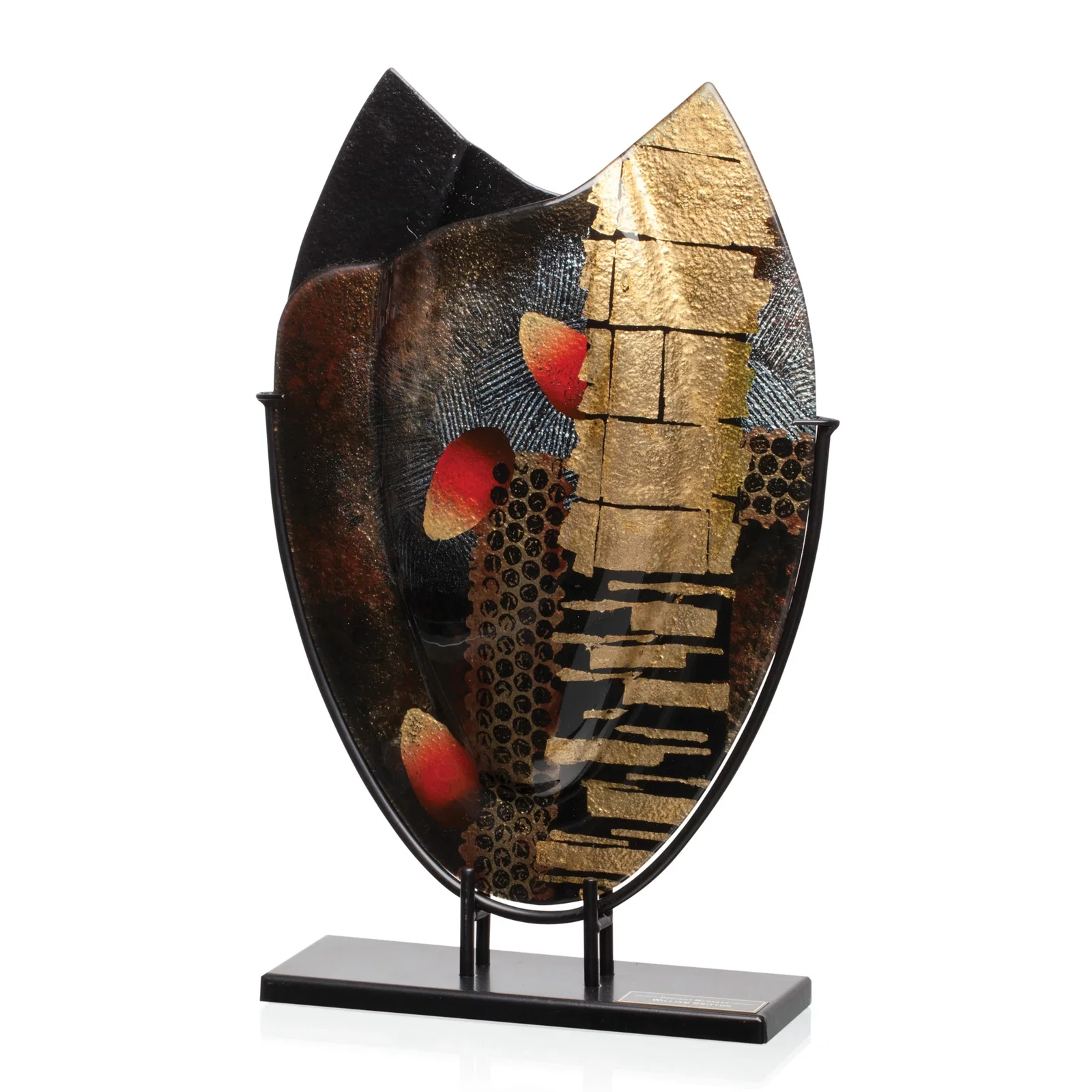 Custom Glass Oval Plate Award With Uncut Brass Engraving Plate for employee recognition