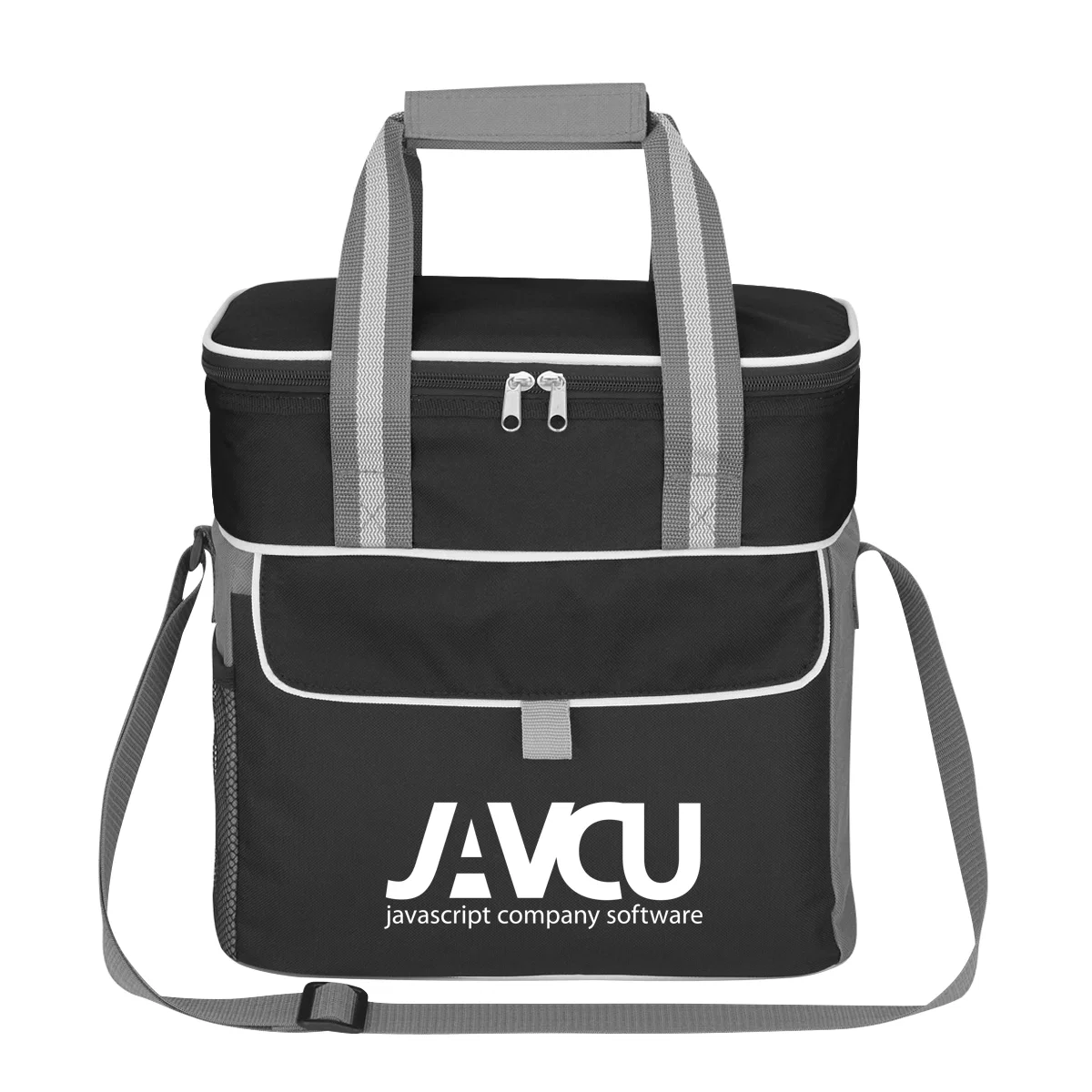 Zippered lid opens to the insulated main compartment