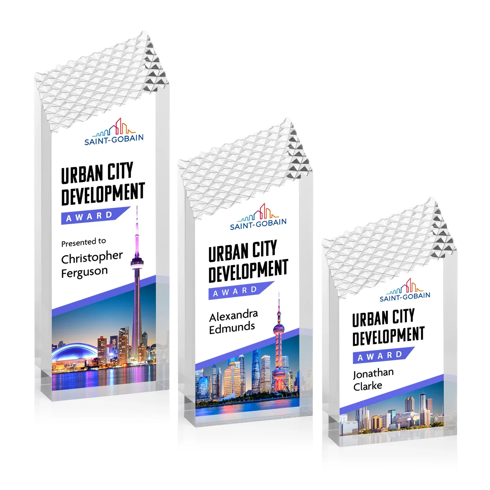 Personalized Acrylic Tower Award with Faceted Textured Top for employee recognition