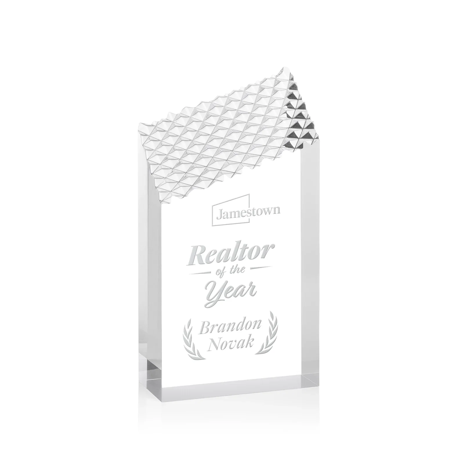 Custom Acrylic Tower Award with Faceted Textured Top for corporate award ceremonies
