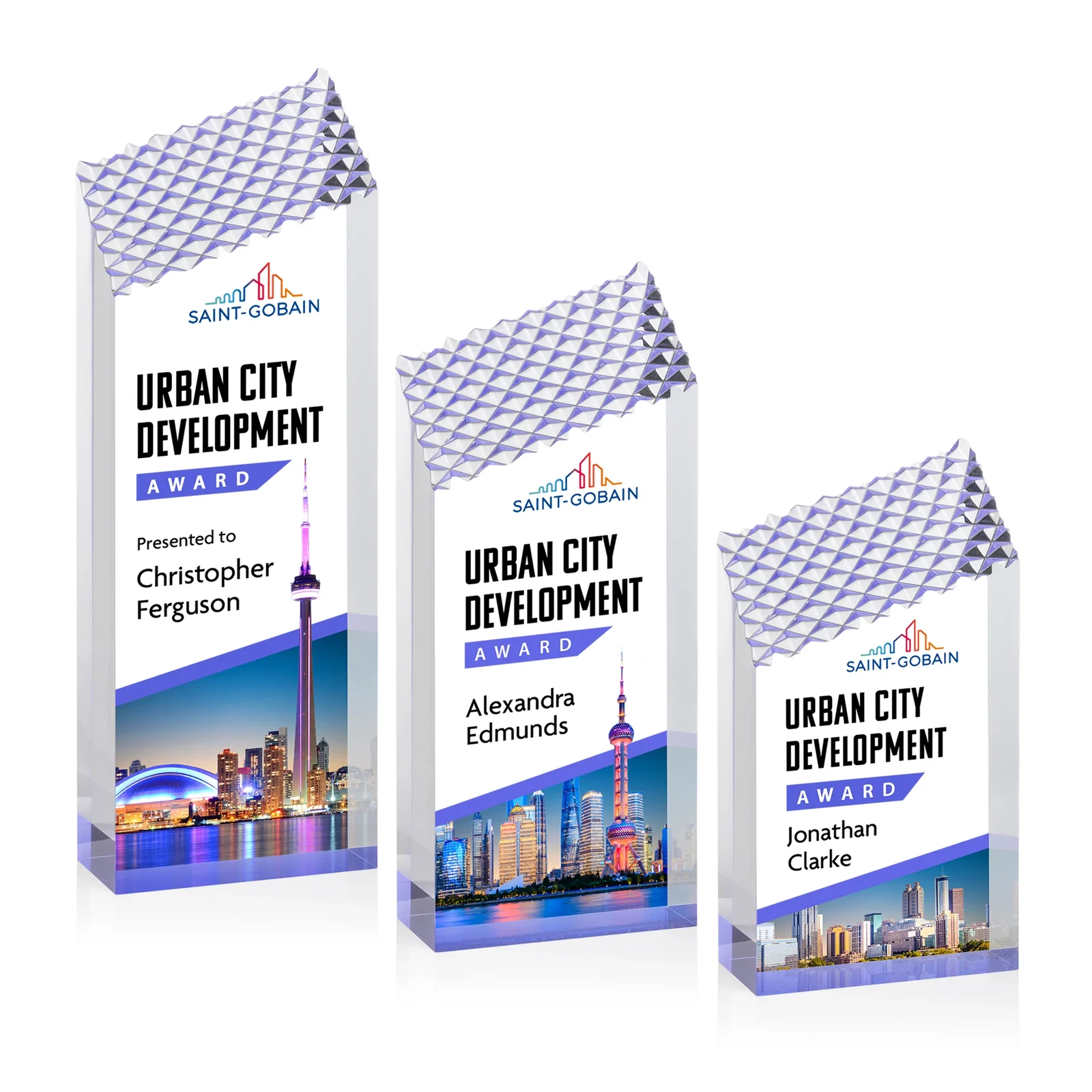 Personalized Acrylic Tower Award with Faceted Textured Top for safety achievement programs