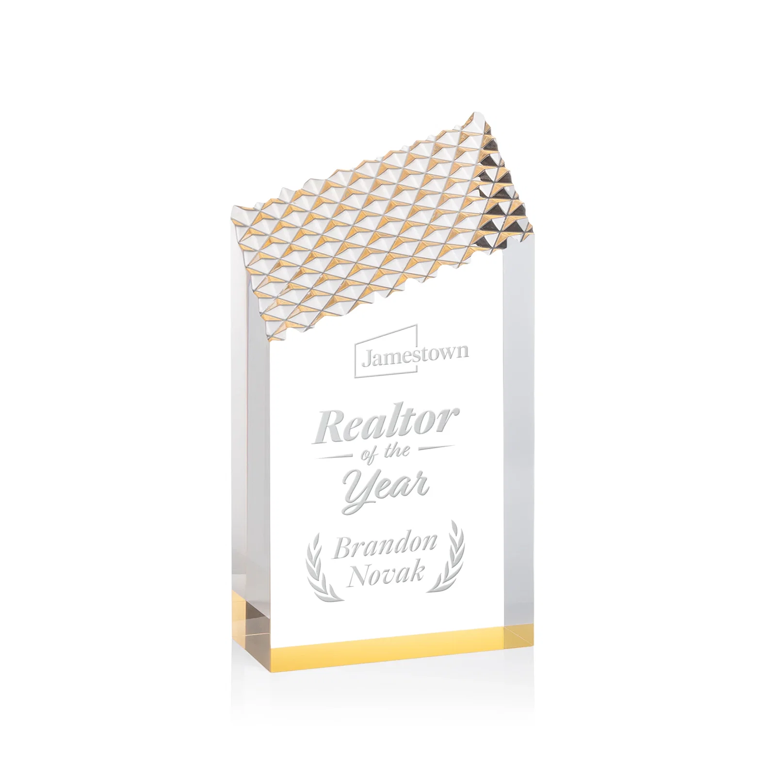 Custom Acrylic Tower Award with Faceted Textured Top for team milestone celebrations