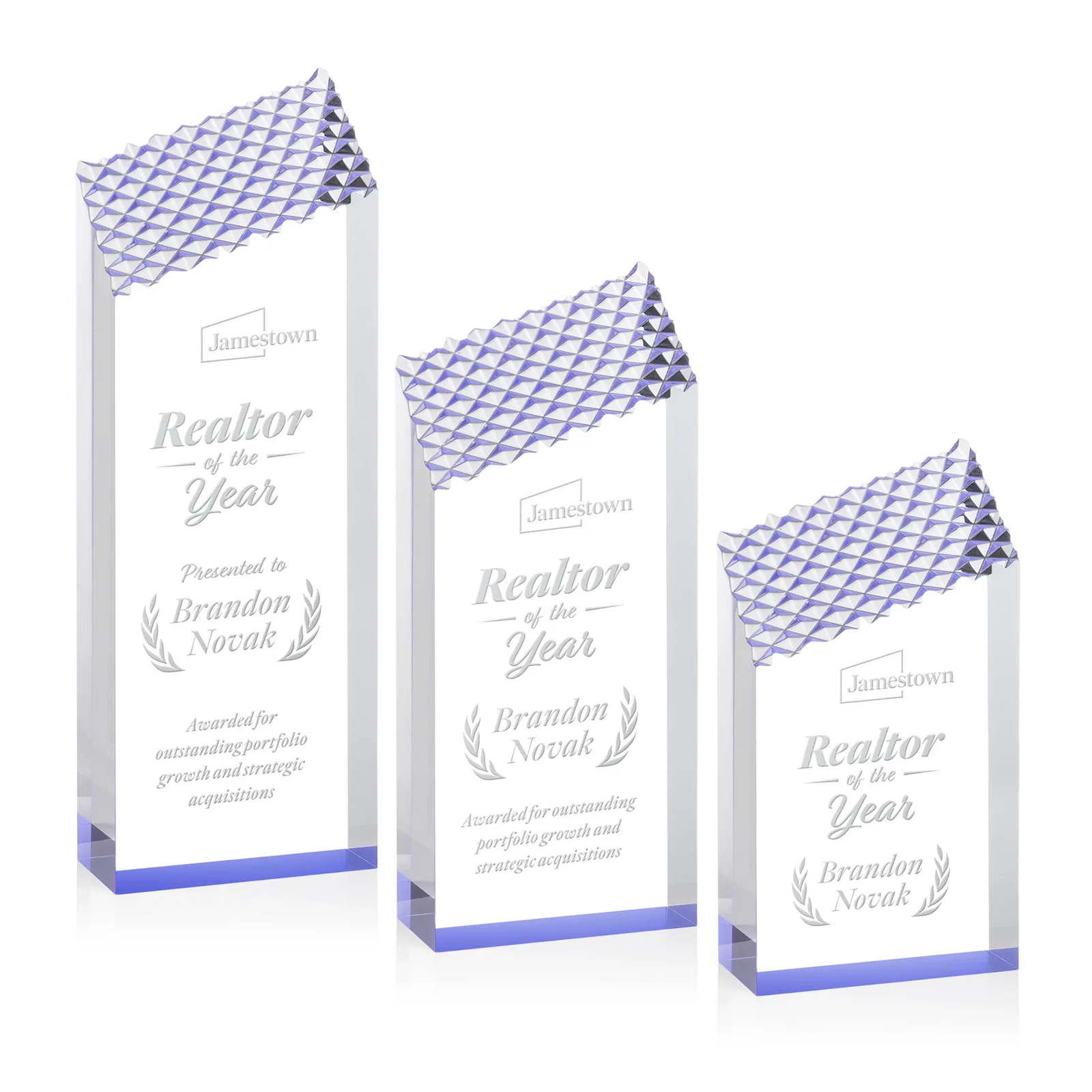 Custom Acrylic Tower Award with Faceted Textured Top for safety achievement programs
