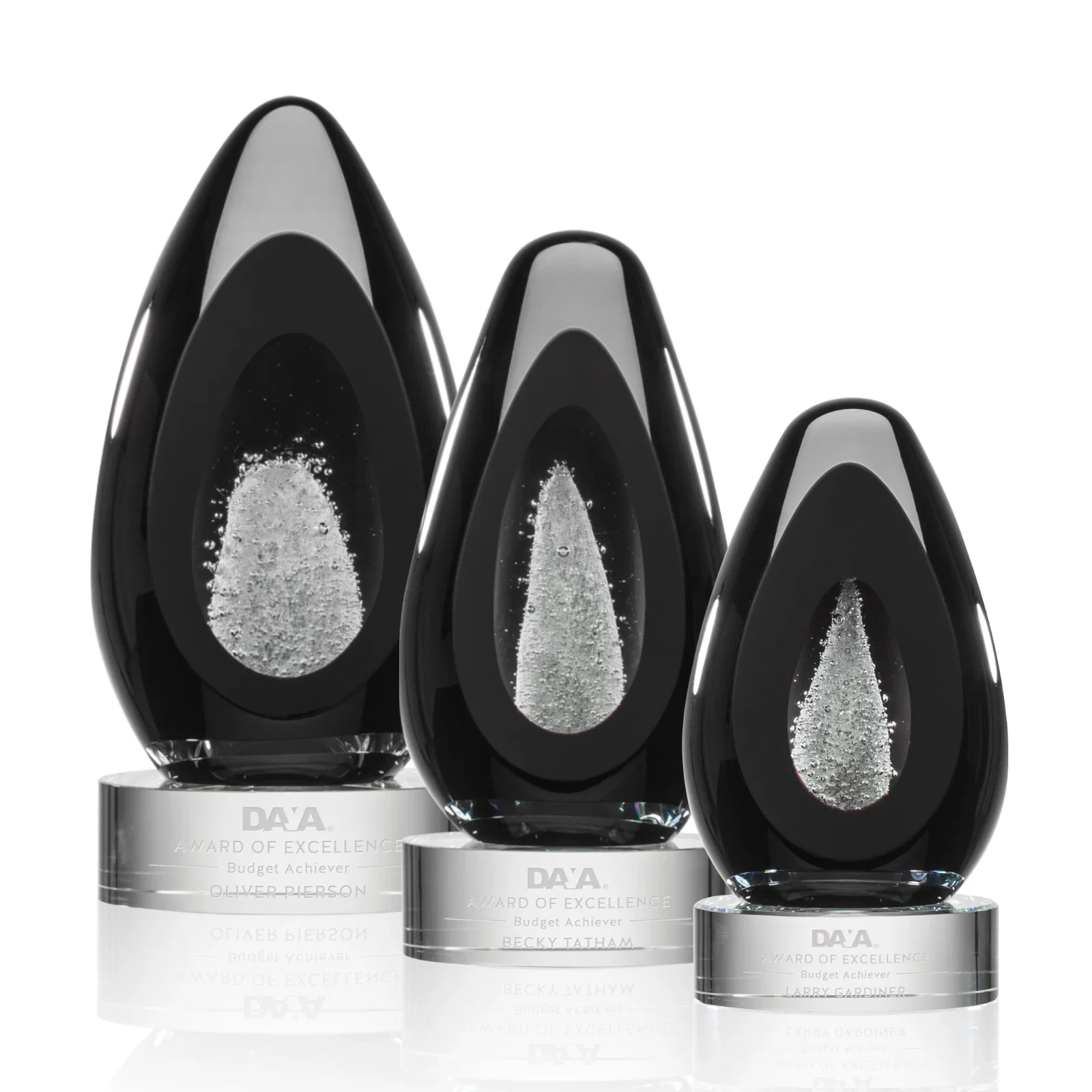 Custom Ebony Art Glass Teardrop Award With Three-Cut Ice Mountain Window for employee recognition