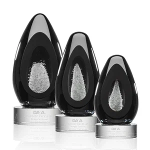 Ebony Art Glass Teardrop Award With Three-Cut Ice Mountain Window
