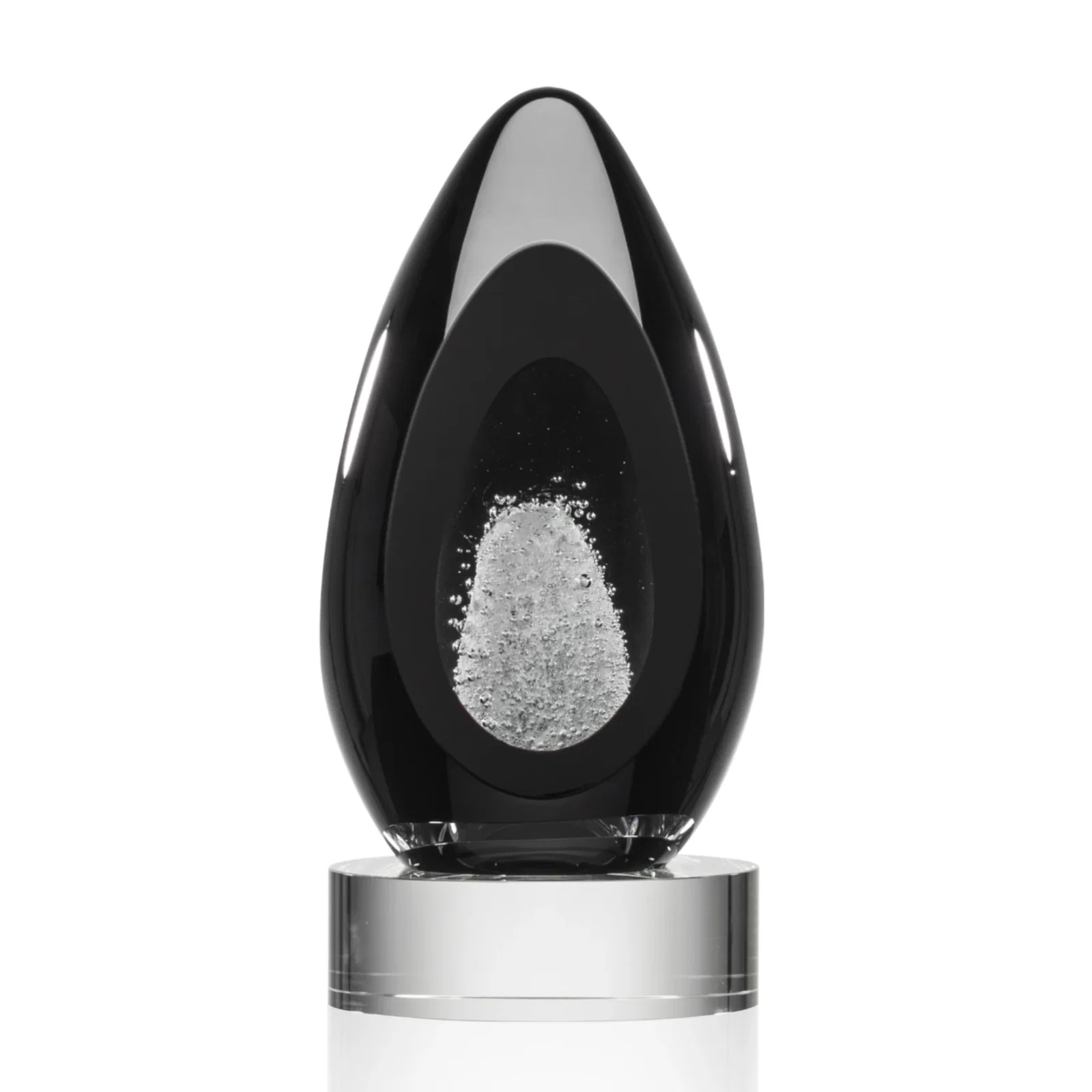 Custom Ebony Art Glass Teardrop Award With Three-Cut Ice Mountain Window for dealer and partner awards